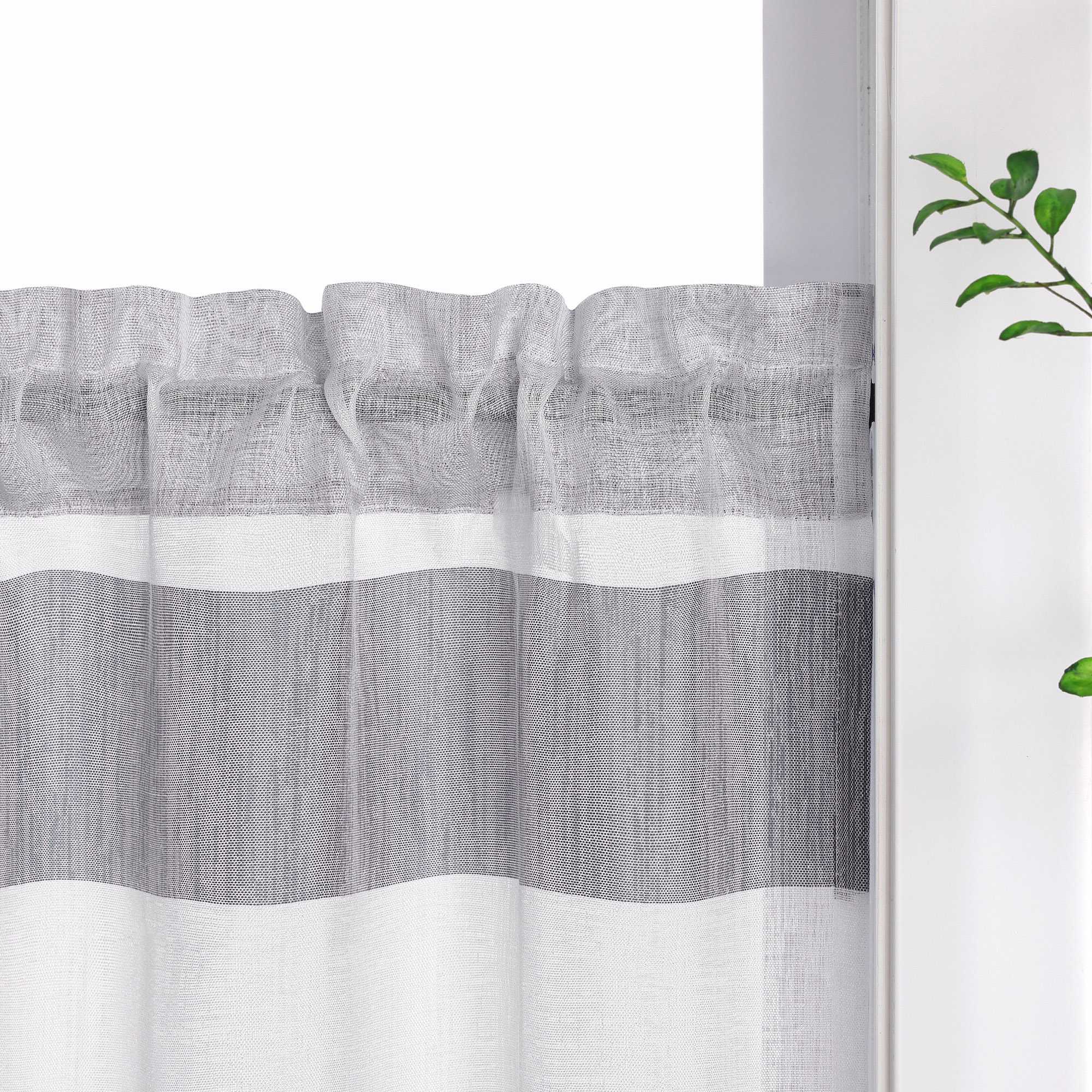 Delien Scheibengardine im Landhausstil mit grauen und weißen Streifen - Joyswahl