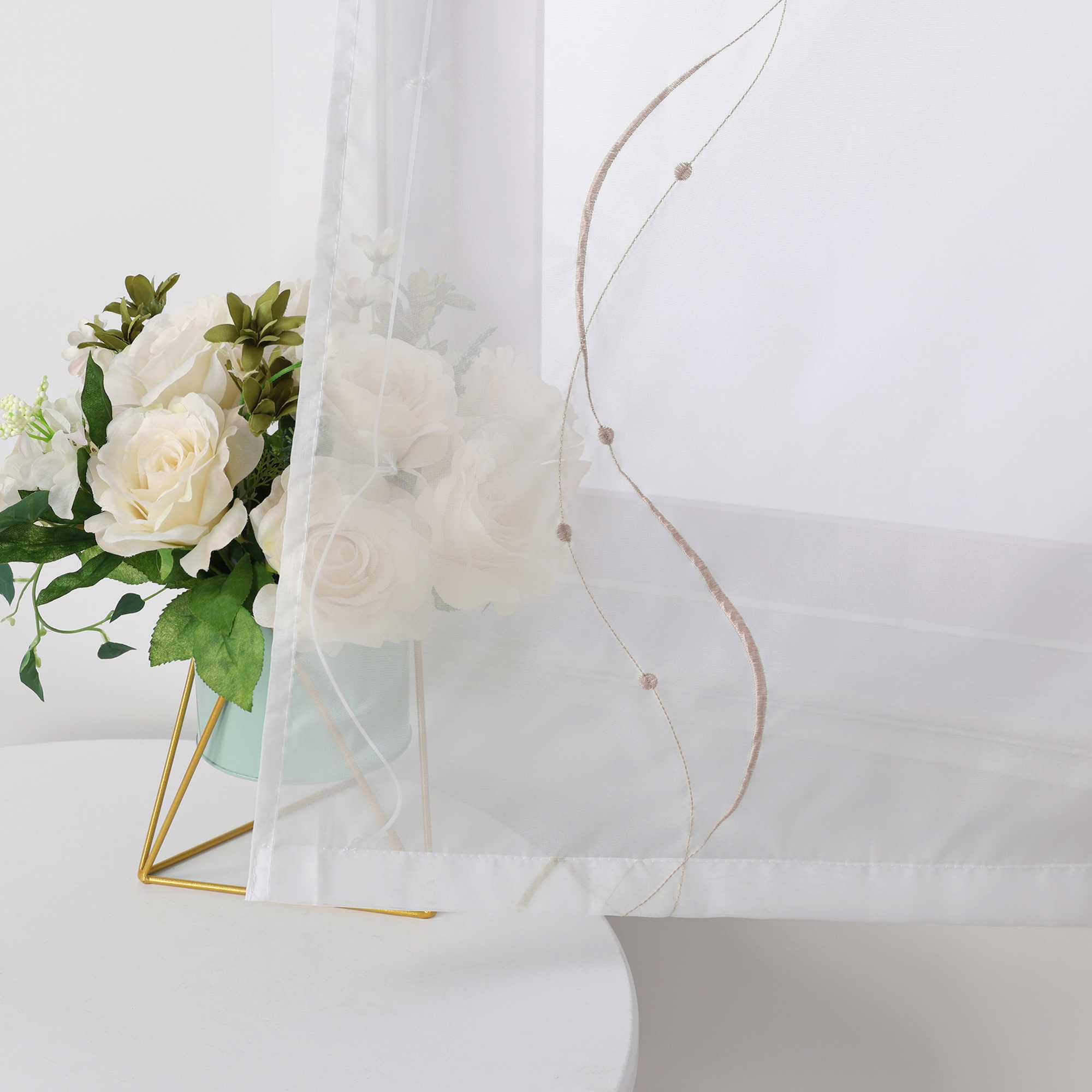 Rollos ohne Bohren Weiß Raffgardine mit Ösen Transparent Gardinen mit U-Haken Ösenrollo Modern Bestickt 1 Stück - Joyswahl