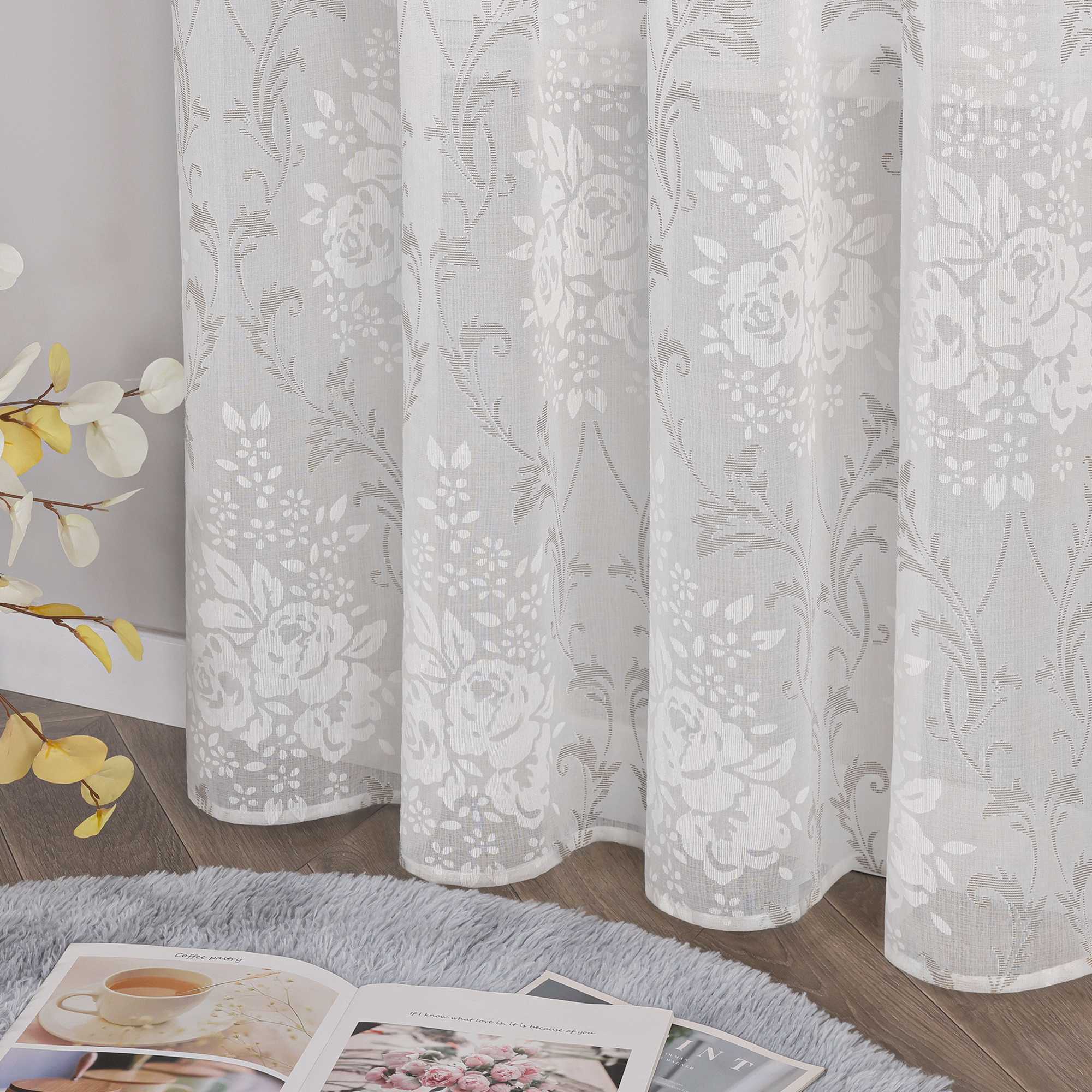 Elegante Transparente Gardinen mit Rankenmuster Ösenschal 1 stück - Joyswahl