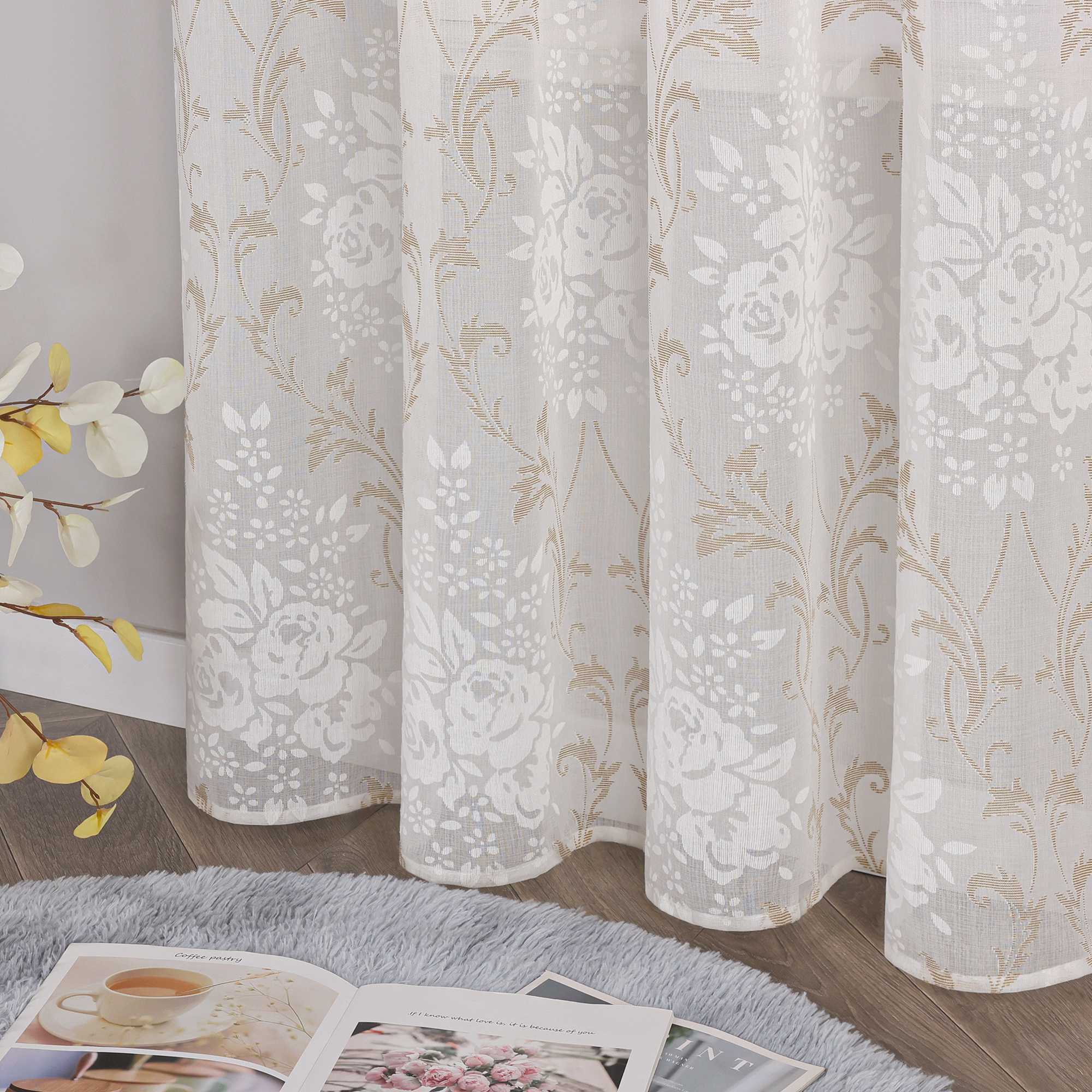 Elegante Transparente Gardinen mit Rankenmuster Ösenschal 1 stück - Joyswahl