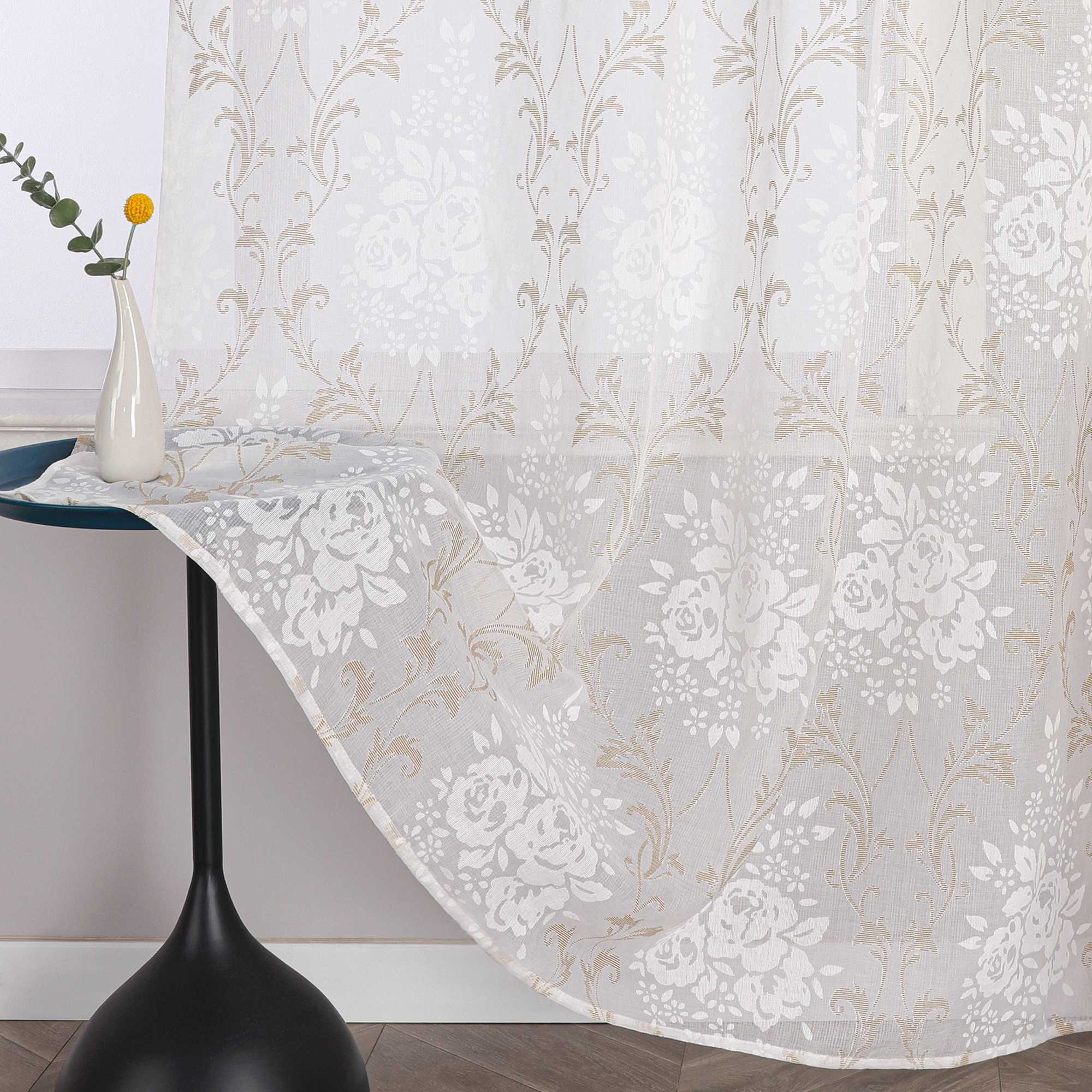 Elegante Transparente Gardinen mit Rankenmuster Ösenschal 1 stück - Joyswahl