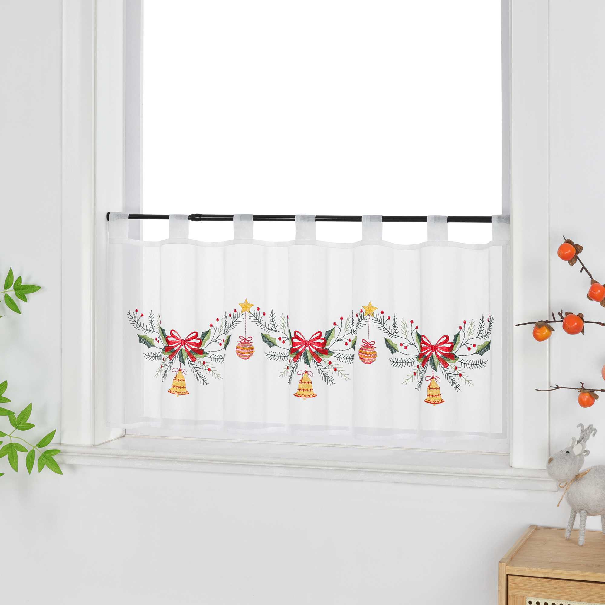 Scheibengardine Transparent mit Weihnachtsglocken