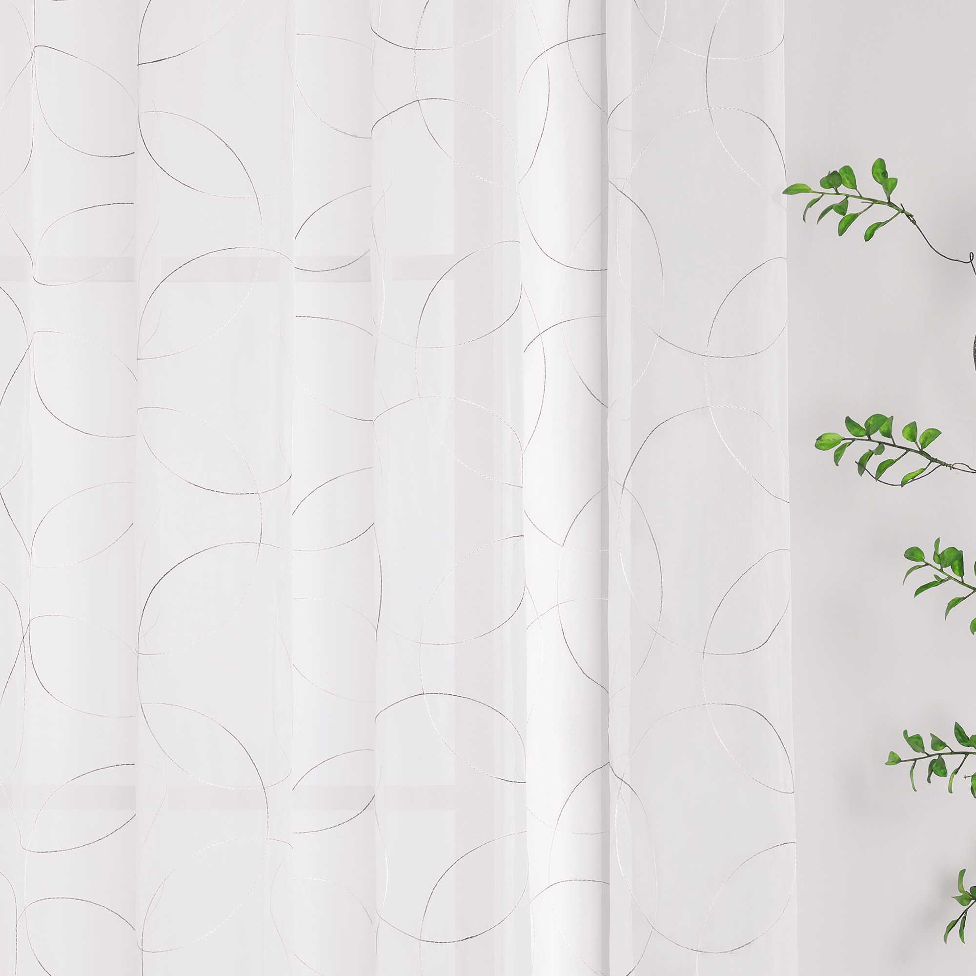 Vorhang mit Kräuselband Voile Gardine mit Kreismuster Bestickt Fensterschal Transparent 1 Stück - Joyswahl
