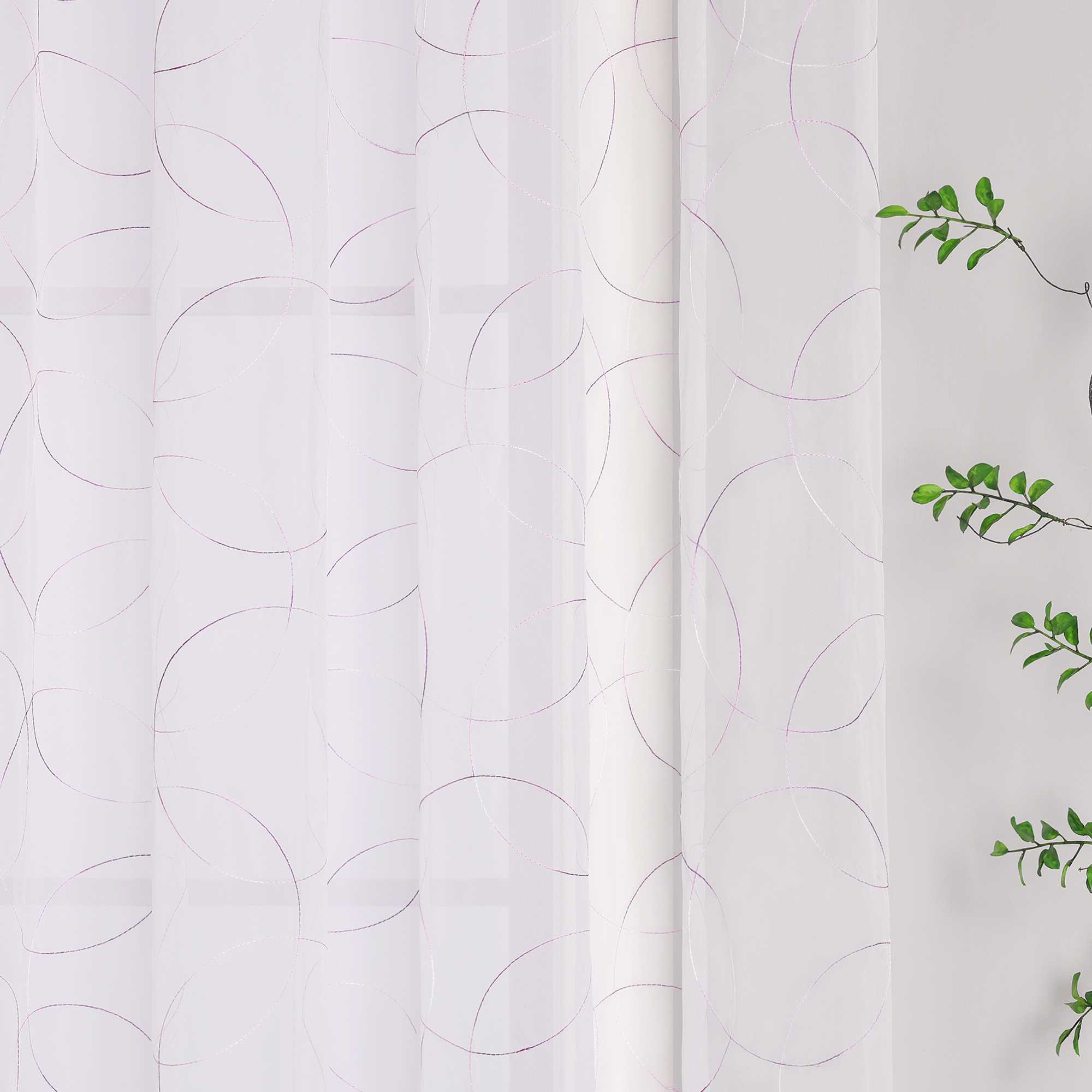 Vorhang mit Kräuselband Voile Gardine mit Kreismuster Bestickt Fensterschal Transparent 1 Stück - Joyswahl