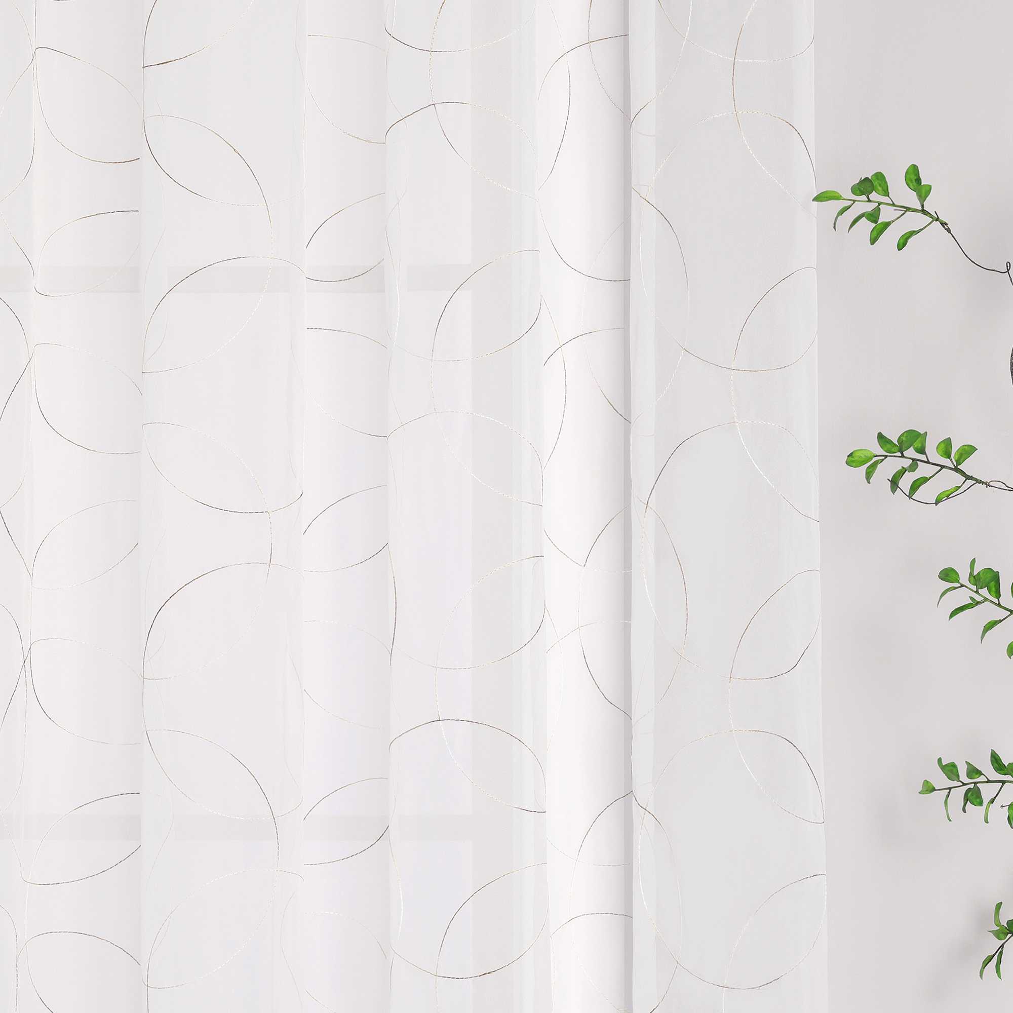 Vorhang mit Kräuselband Voile Gardine mit Kreismuster Bestickt Fensterschal Transparent 1 Stück - Joyswahl