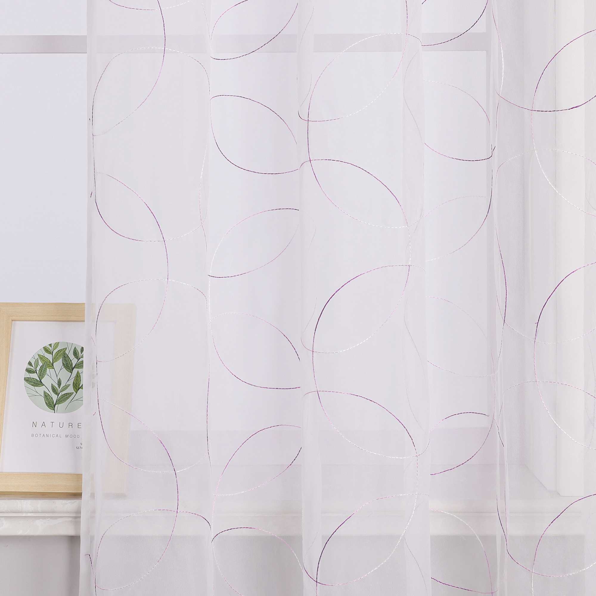 Vorhang mit Kräuselband Voile Gardine mit Kreismuster Bestickt Fensterschal Transparent 1 Stück - Joyswahl