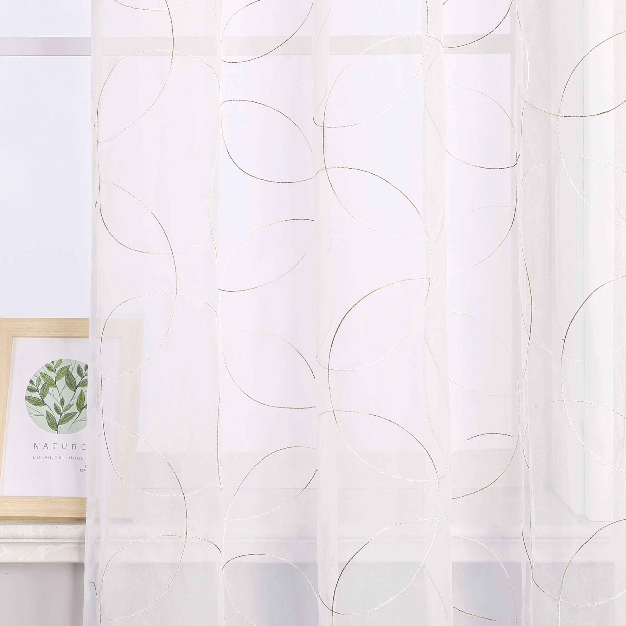 Vorhang mit Kräuselband Voile Gardine mit Kreismuster Bestickt Fensterschal Transparent 1 Stück - Joyswahl