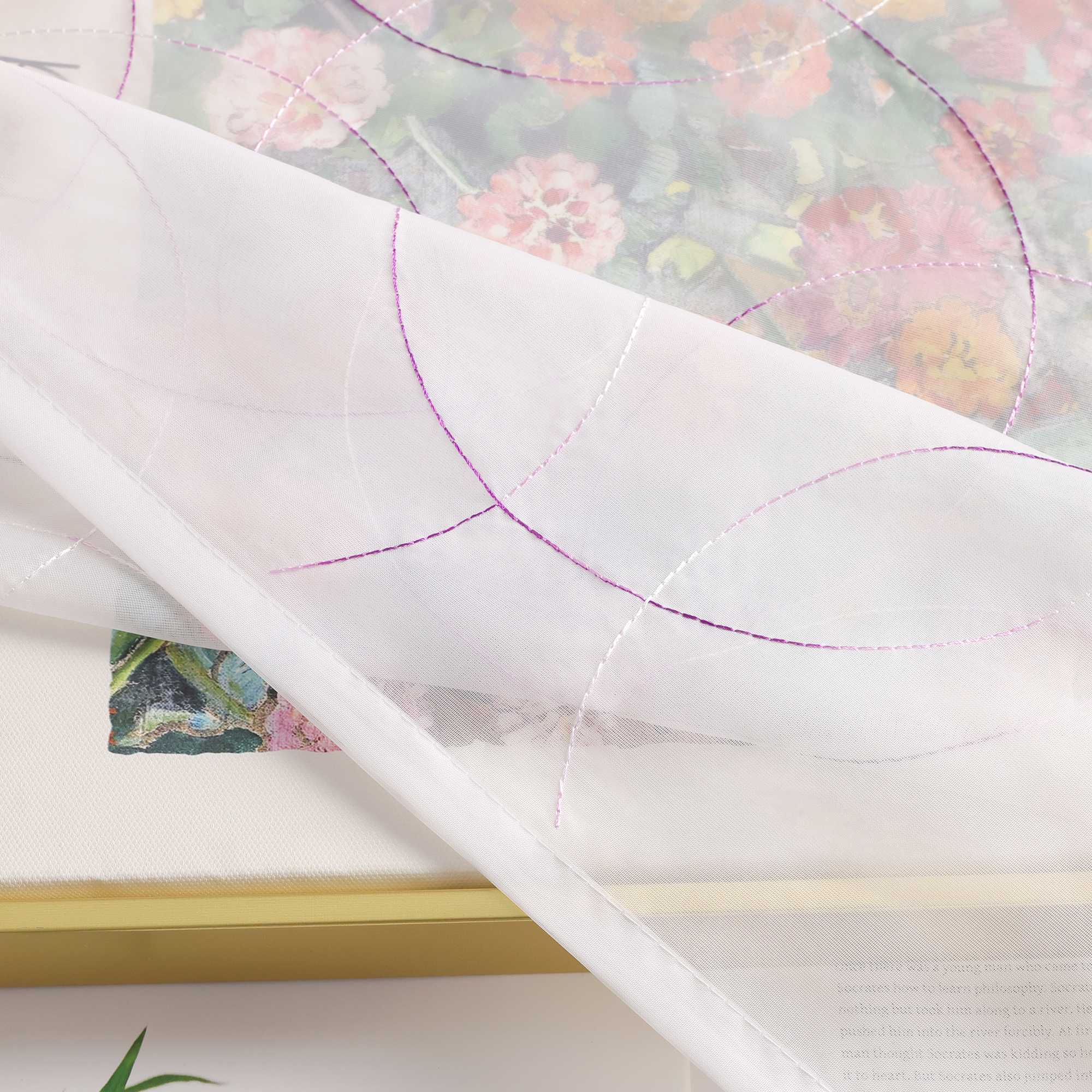 Vorhang mit Kräuselband Voile Gardine mit Kreismuster Bestickt Fensterschal Transparent 1 Stück - Joyswahl