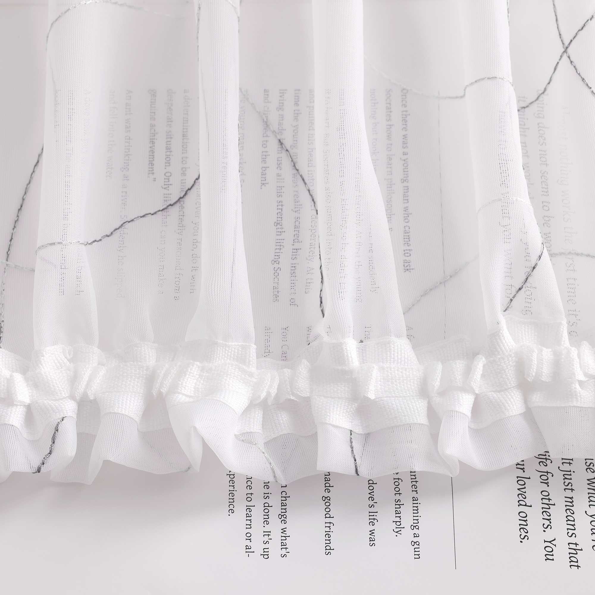 Vorhang mit Kräuselband Voile Gardine mit Kreismuster Bestickt Fensterschal Transparent 1 Stück - Joyswahl