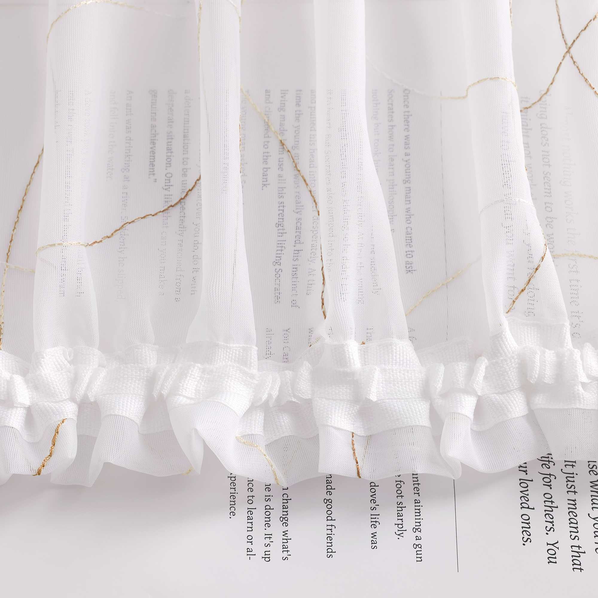 Vorhang mit Kräuselband Voile Gardine mit Kreismuster Bestickt Fensterschal Transparent 1 Stück - Joyswahl