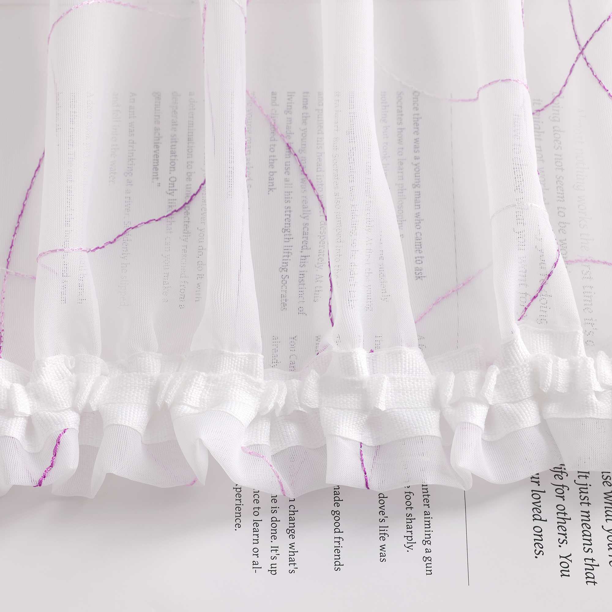 Vorhang mit Kräuselband Voile Gardine mit Kreismuster Bestickt Fensterschal Transparent 1 Stück - Joyswahl