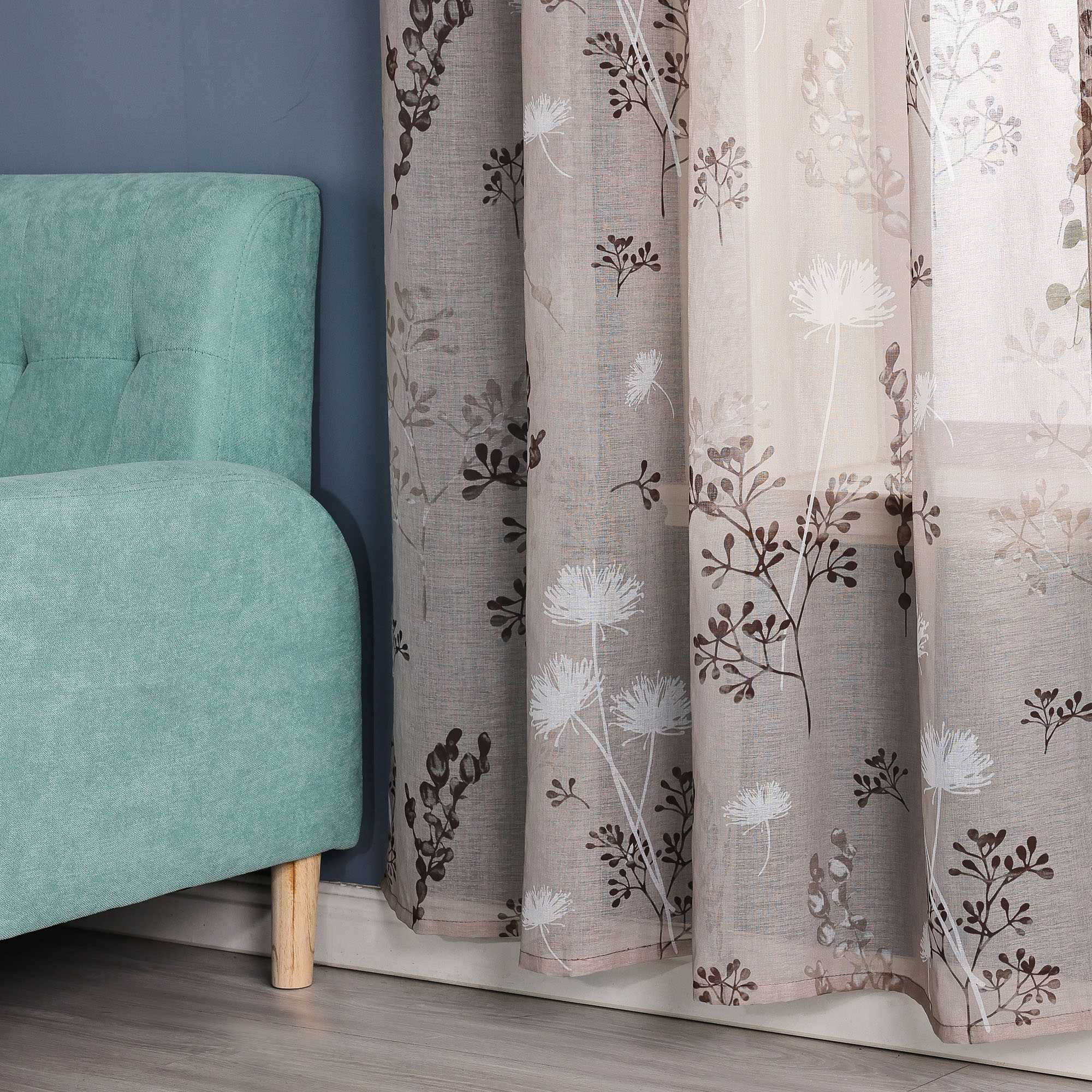 Vorhang mit Schlaufen modern Voile Gardine mit botanischen Mustern Vorhänge Transparent Schlafzimmer Wohnzimmer 1 Stück - Joyswahl