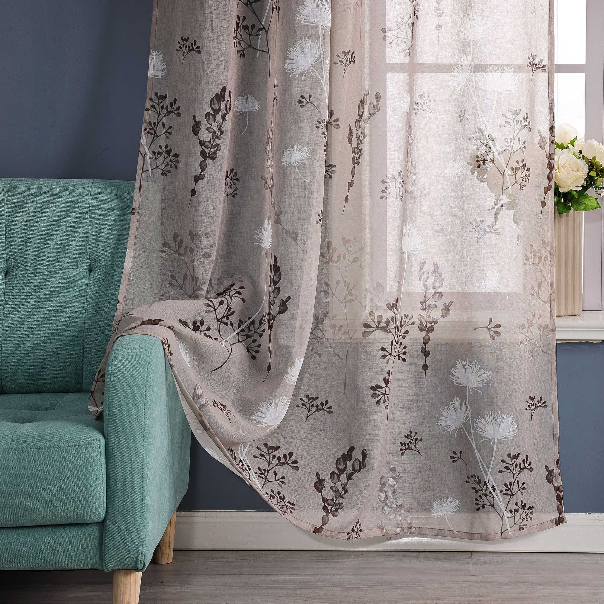 Vorhang mit Schlaufen modern Voile Gardine mit botanischen Mustern Vorhänge Transparent Schlafzimmer Wohnzimmer 1 Stück - Joyswahl