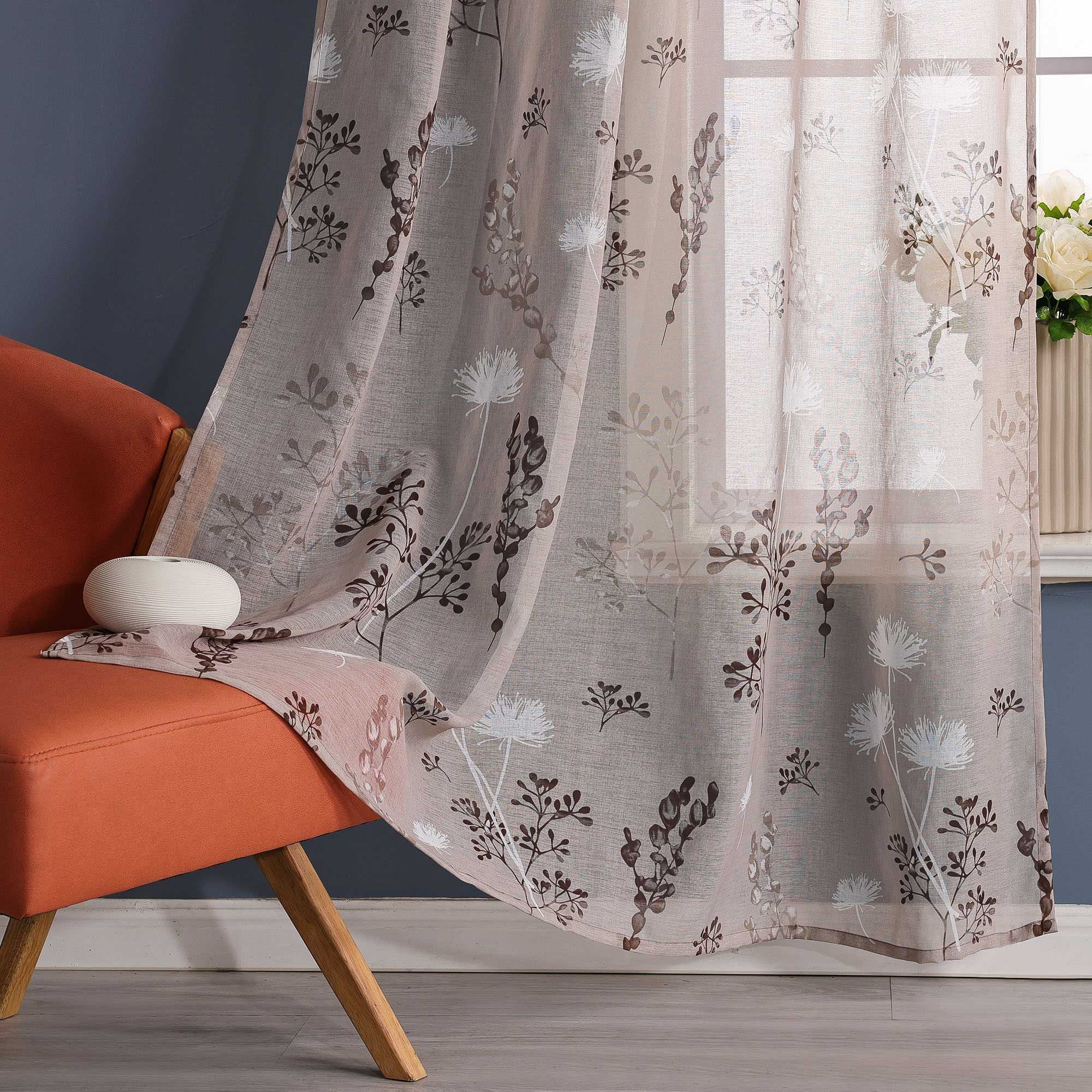 Vorhang mit Schlaufen modern Voile Gardine mit botanischen Mustern Vorhänge Transparent Schlafzimmer Wohnzimmer 1 Stück - Joyswahl