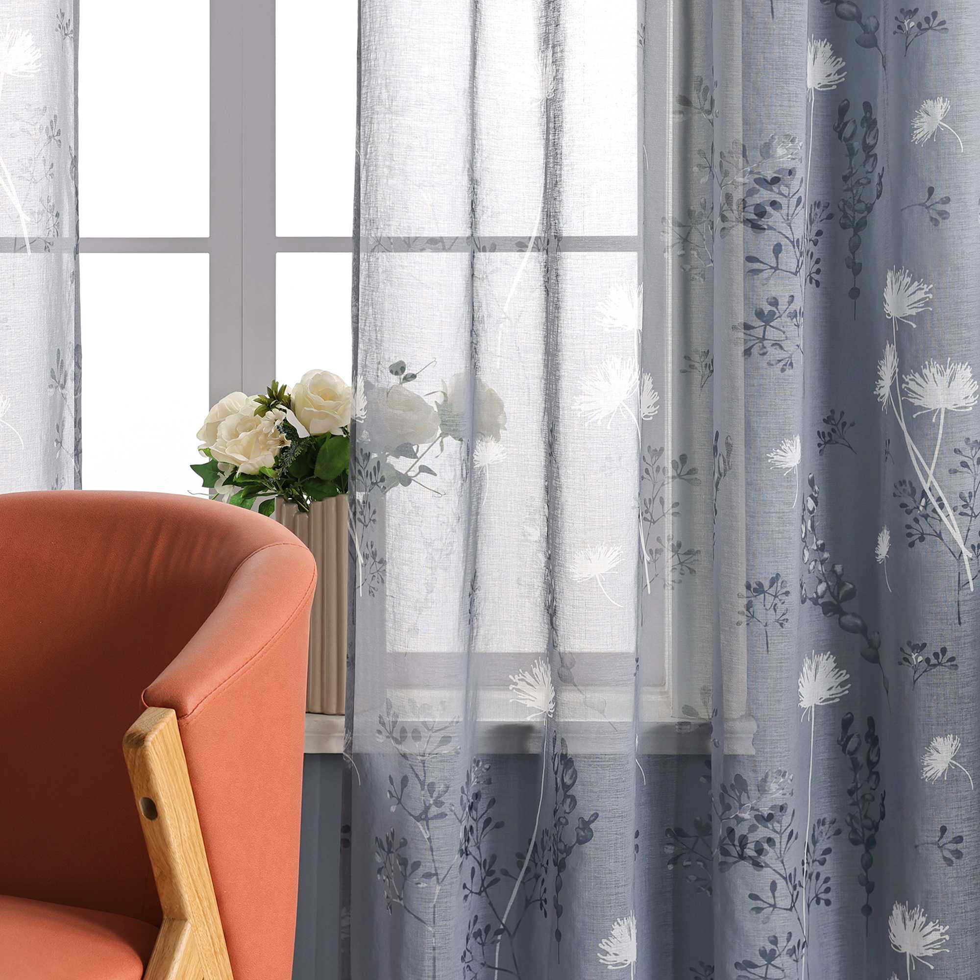 Vorhang mit Schlaufen modern Voile Gardine mit botanischen Mustern Vorhänge Transparent Schlafzimmer Wohnzimmer 1 Stück - Joyswahl