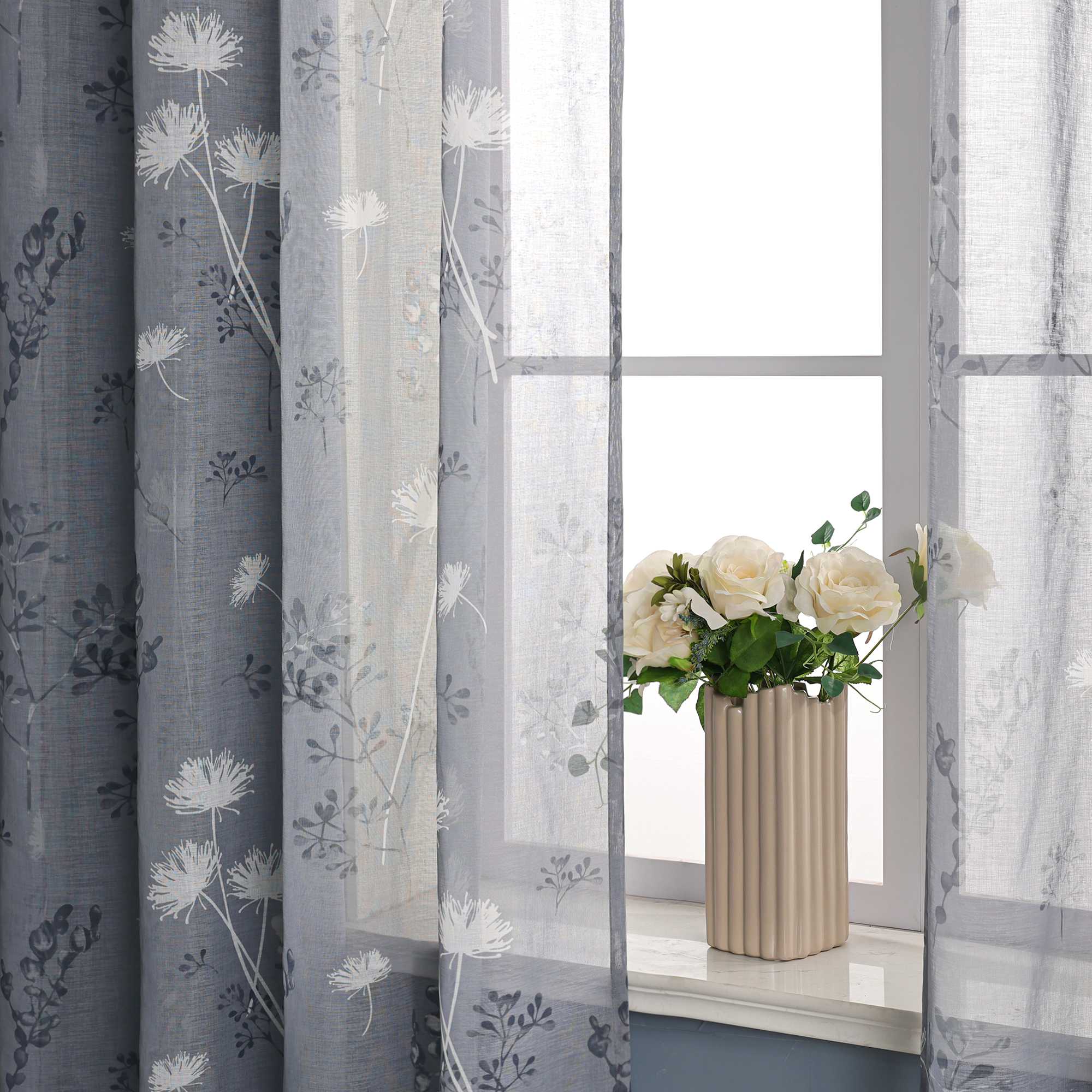 Vorhang mit Schlaufen modern Voile Gardine mit botanischen Mustern Vorhänge Transparent Schlafzimmer Wohnzimmer 1 Stück - Joyswahl