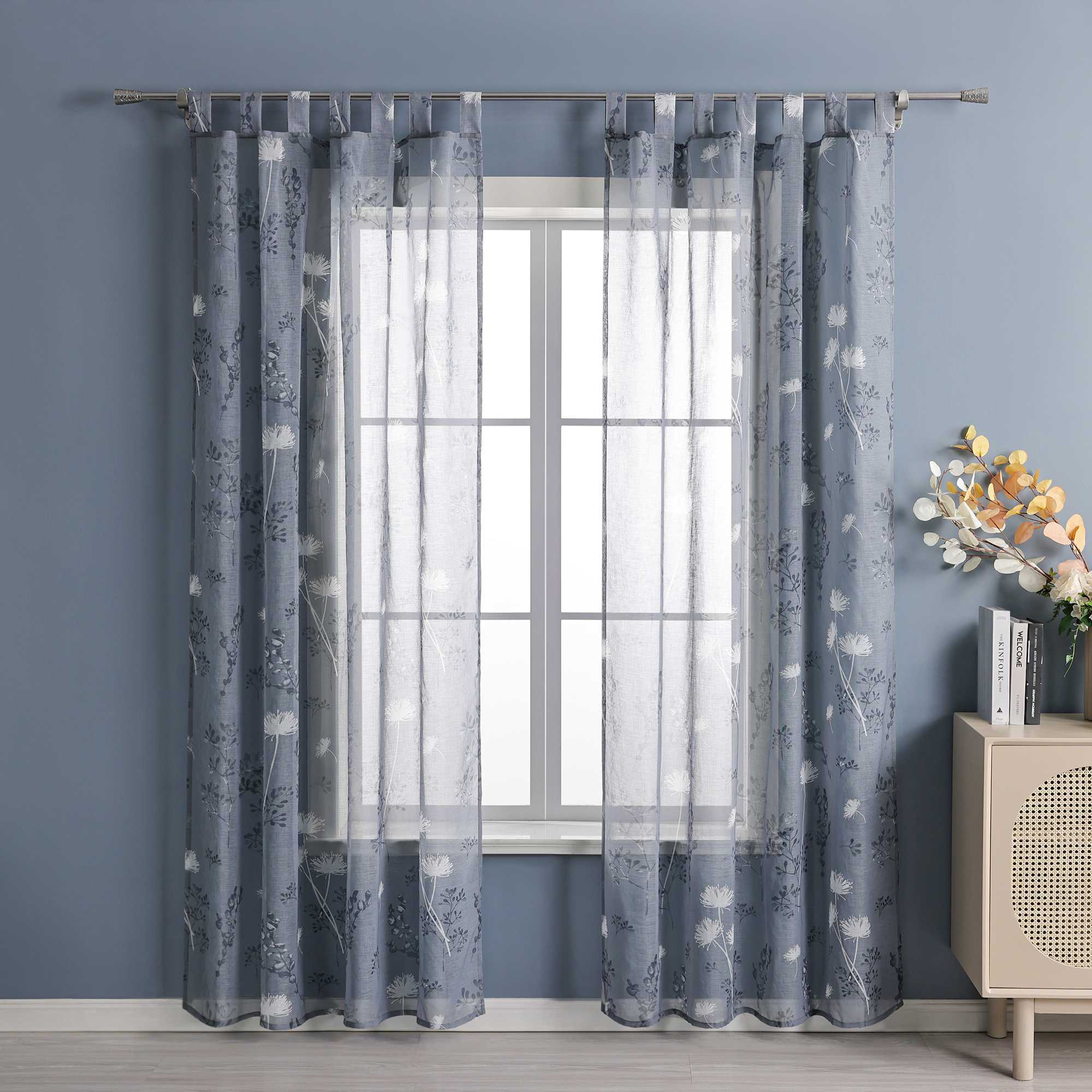 Vorhang mit Schlaufen modern Voile Gardine mit botanischen Mustern Vorhänge Transparent Schlafzimmer Wohnzimmer 1 Stück - Joyswahl