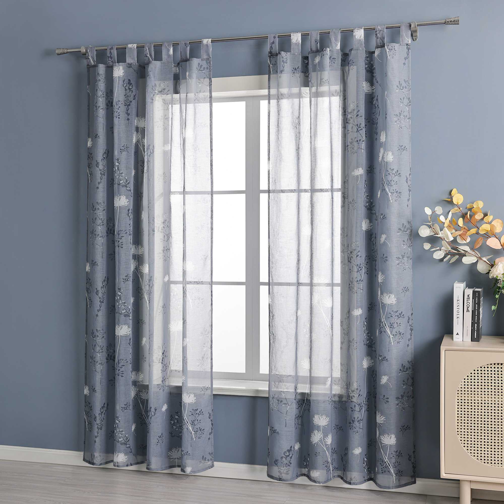 Vorhang mit Schlaufen modern Voile Gardine mit botanischen Mustern Vorhänge Transparent Schlafzimmer Wohnzimmer 1 Stück - Joyswahl