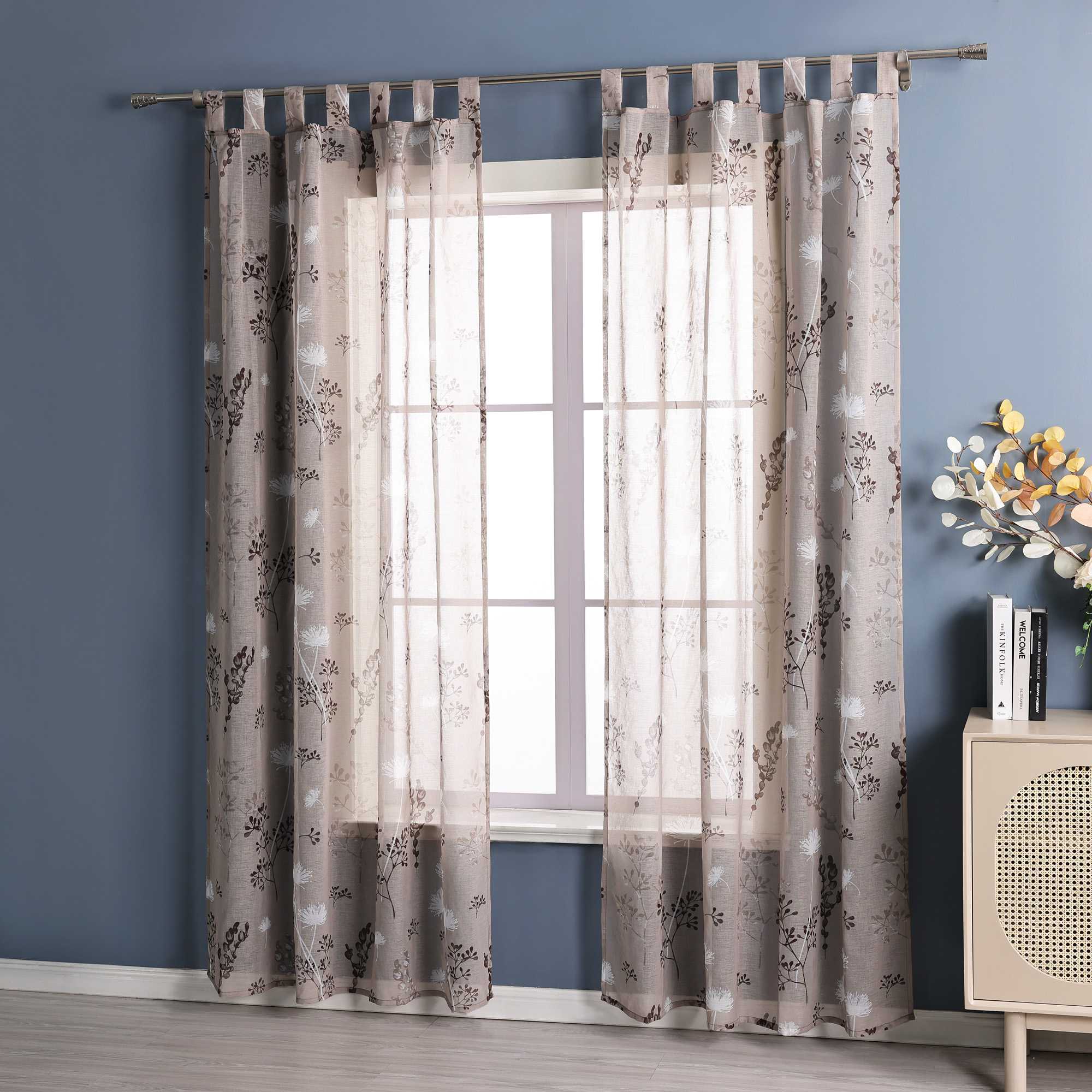 Vorhang mit Schlaufen modern Voile Gardine mit botanischen Mustern Vorhänge Transparent Schlafzimmer Wohnzimmer 1 Stück - Joyswahl