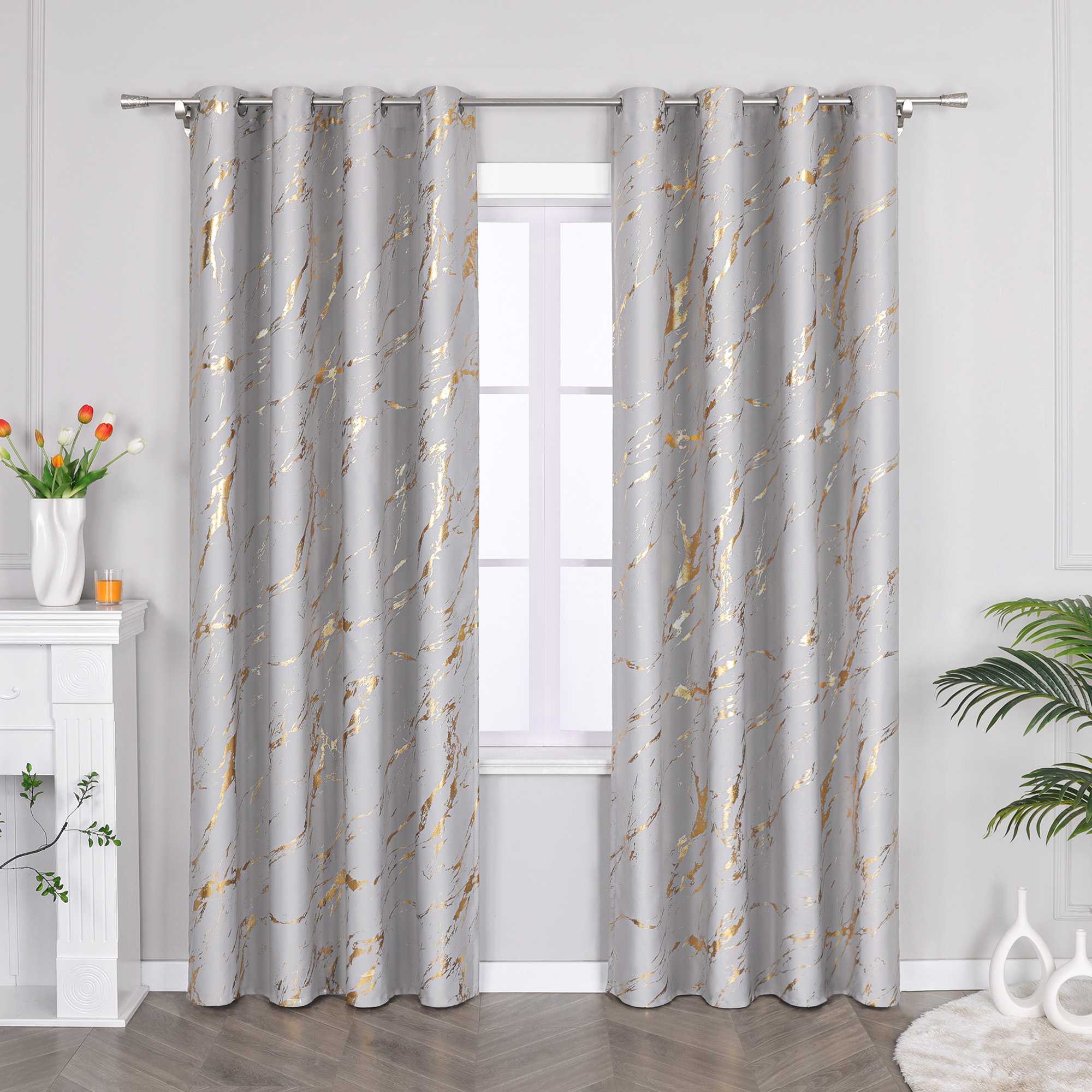 Verdunkelungsvorhang mit Marmor-Optik luxuriöser Fensterschal Wohnzimmer 1 Stück - Joyswahl