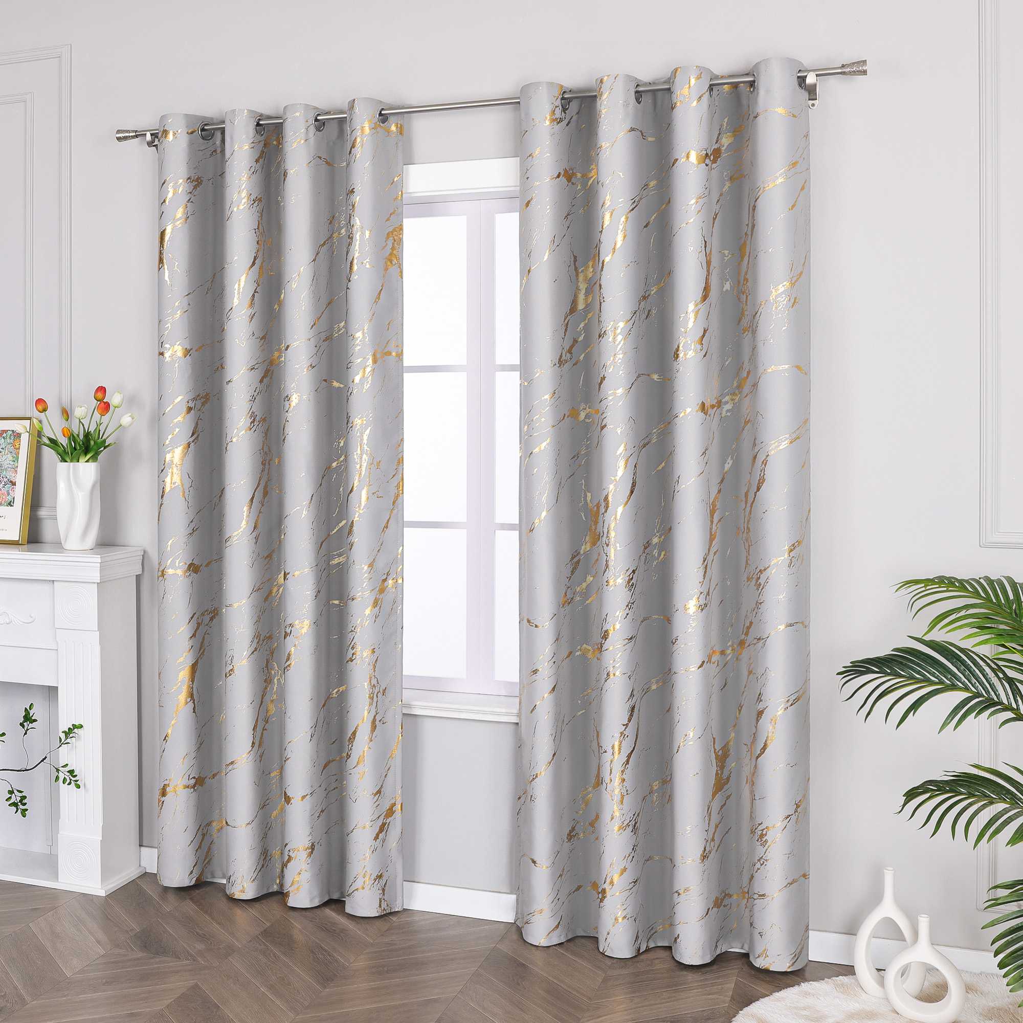 Verdunkelungsvorhang mit Marmor-Optik luxuriöser Fensterschal Wohnzimmer 1 Stück - Joyswahl