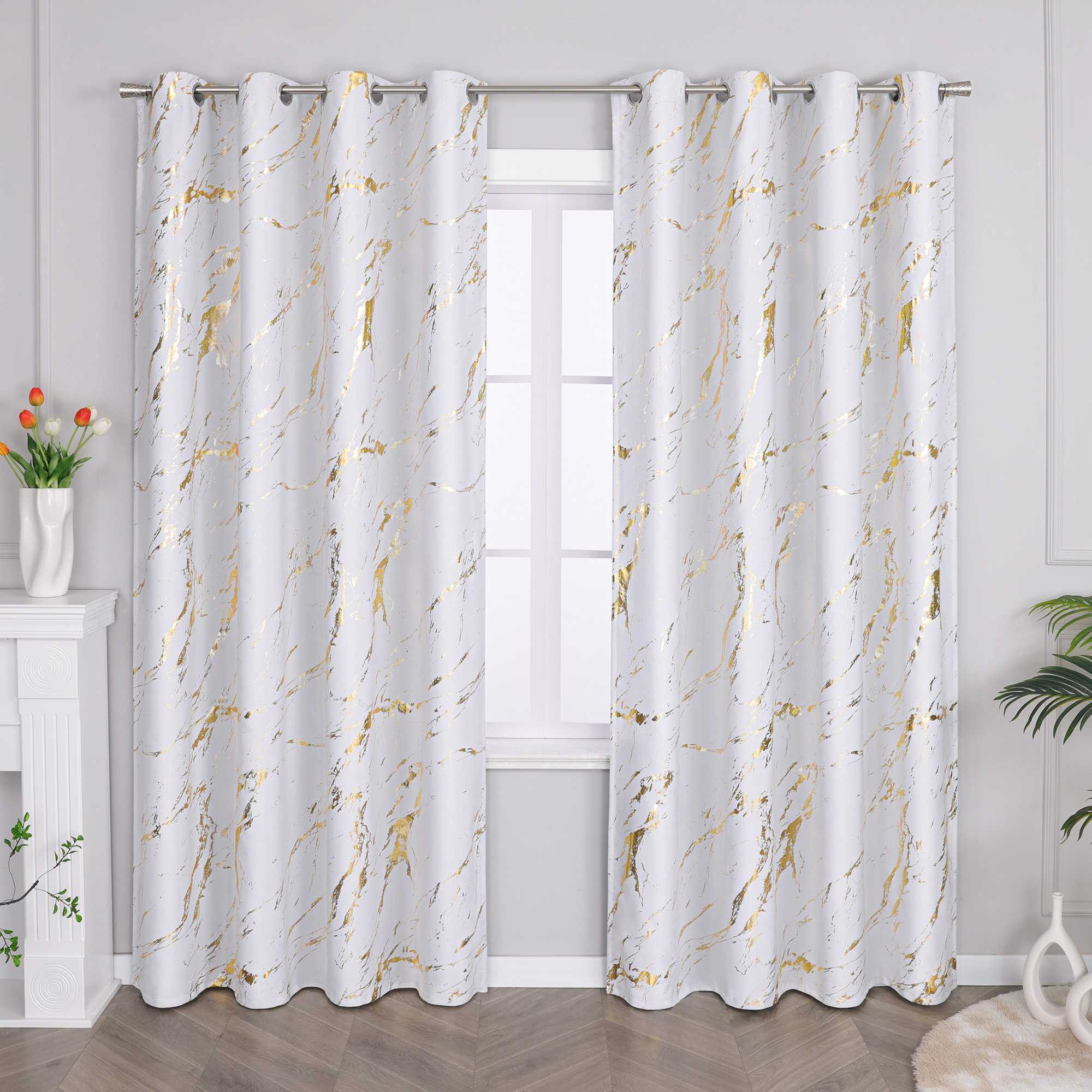 Verdunkelungsvorhang mit Marmor-Optik luxuriöser Fensterschal Wohnzimmer 1 Stück - Joyswahl