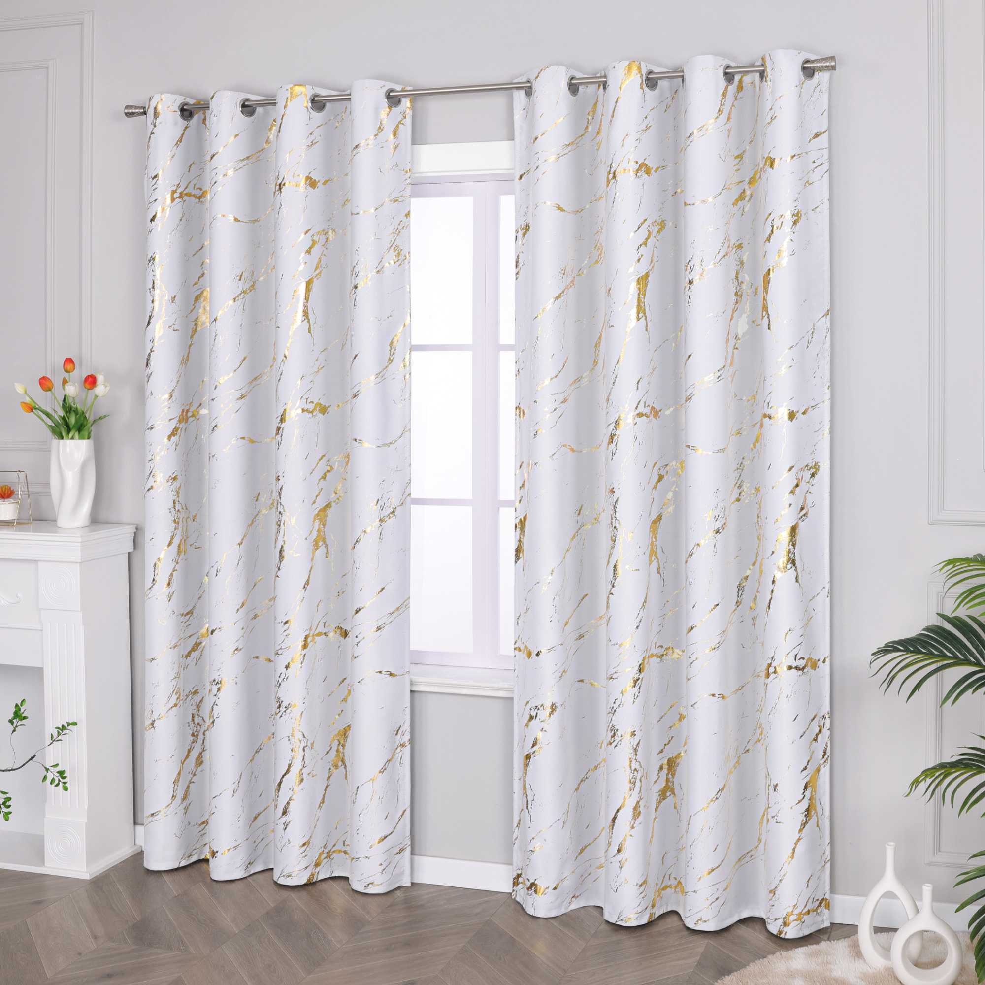 Verdunkelungsvorhang mit Marmor-Optik luxuriöser Fensterschal Wohnzimmer 1 Stück - Joyswahl