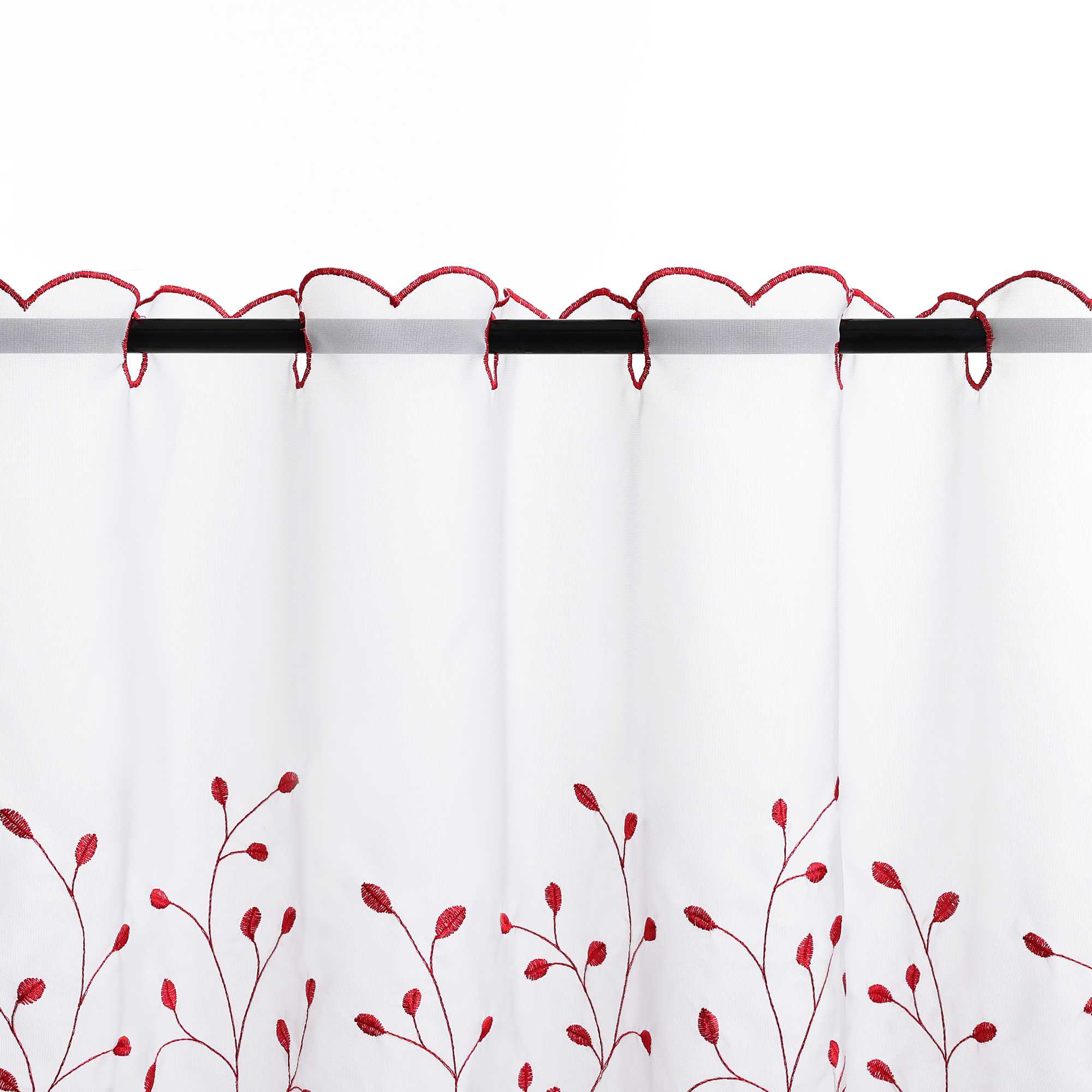Scheibengardine mit Blumenstickerei Modern Voile Bistrogardine mit Lochleiste Unifarbige Kurzstores Landhausstil Transparent 1 Stück - Joyswahl