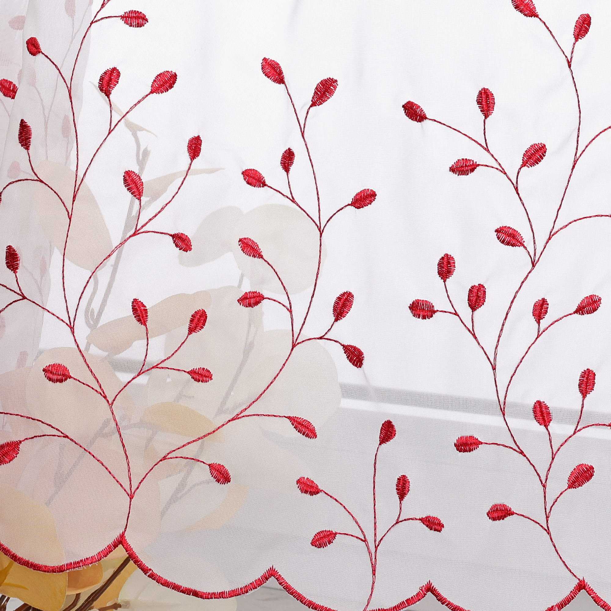 Scheibengardine mit Blumenstickerei Modern Voile Bistrogardine mit Lochleiste Unifarbige Kurzstores Landhausstil Transparent 1 Stück - Joyswahl