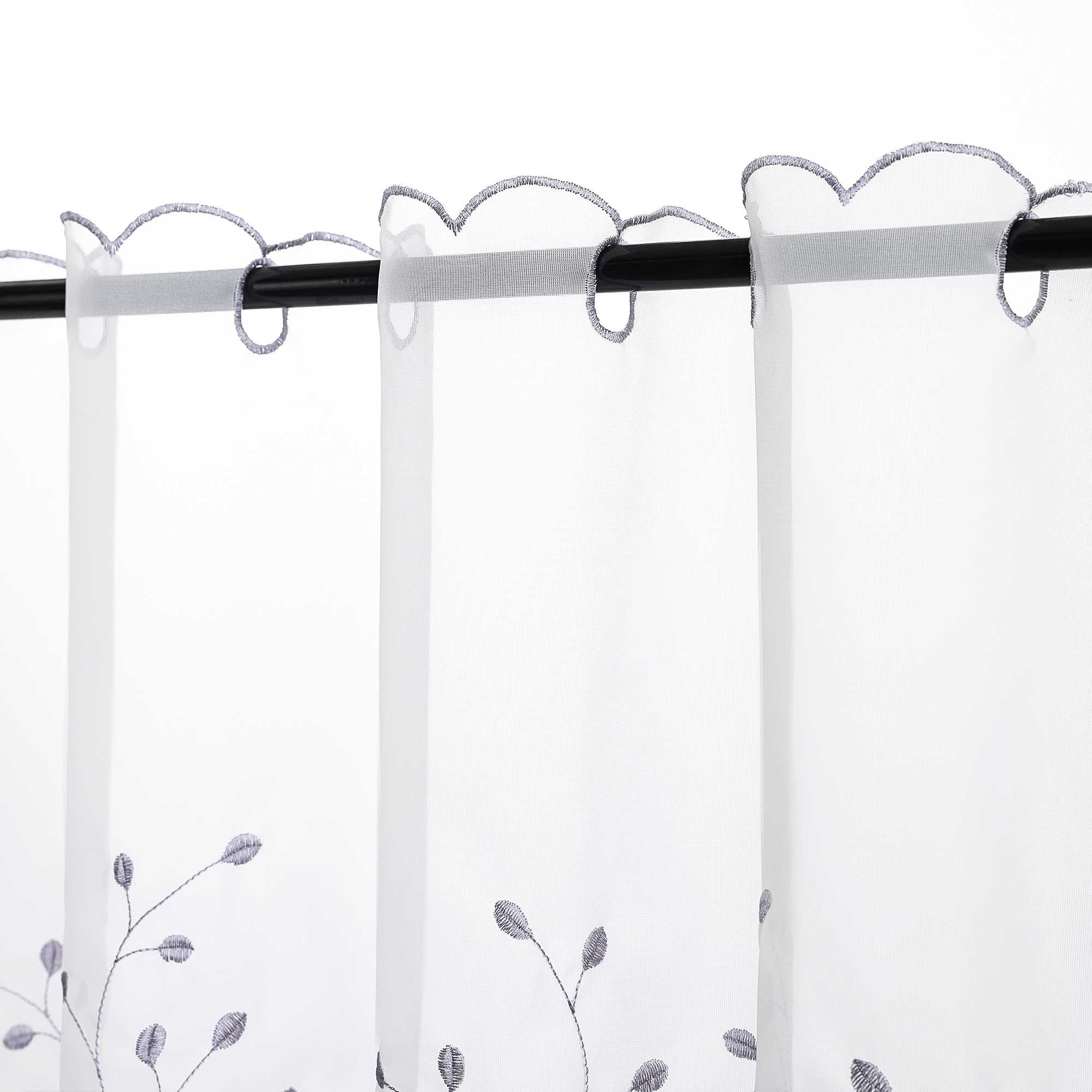 Scheibengardine mit Blumenstickerei Modern Voile Bistrogardine mit Lochleiste Unifarbige Kurzstores Landhausstil Transparent 1 Stück - Joyswahl