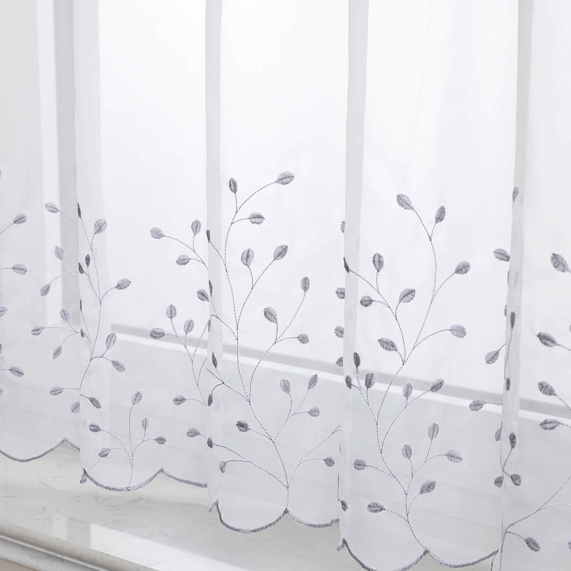 Scheibengardine mit Blumenstickerei Modern Voile Bistrogardine mit Lochleiste Unifarbige Kurzstores Landhausstil Transparent 1 Stück - Joyswahl