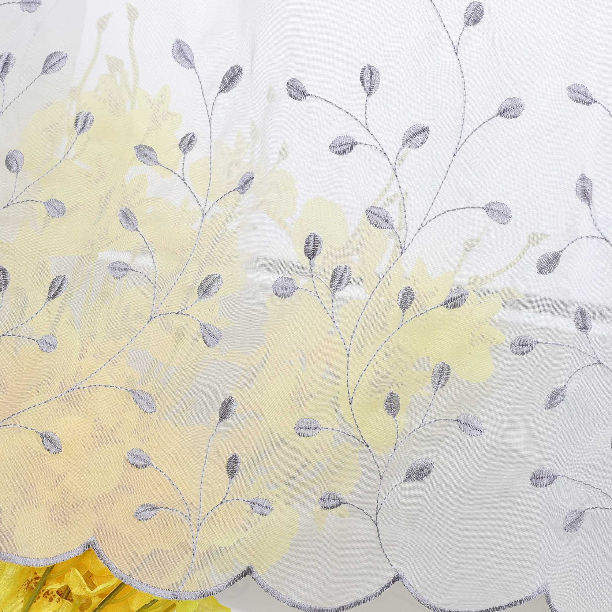Scheibengardine mit Blumenstickerei Modern Voile Bistrogardine mit Lochleiste Unifarbige Kurzstores Landhausstil Transparent 1 Stück - Joyswahl