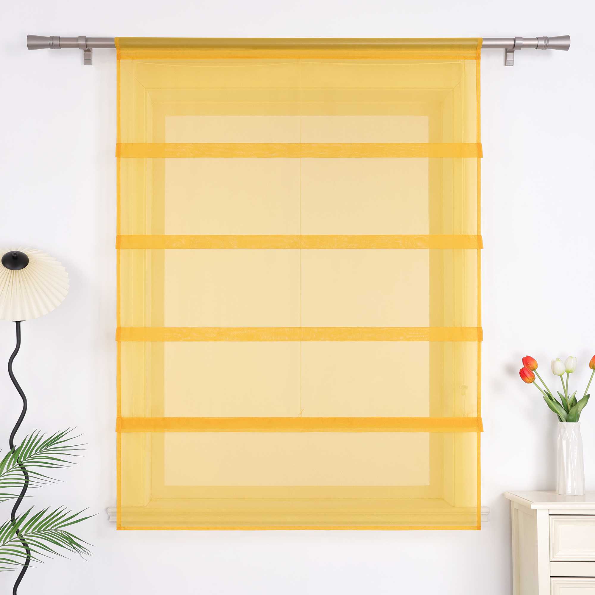 Raffrollo Voile Raffgardinen durch Tunnelzug Bändchenrollo Küche Gardinen Transparent Uni 1 Stück - Joyswahl