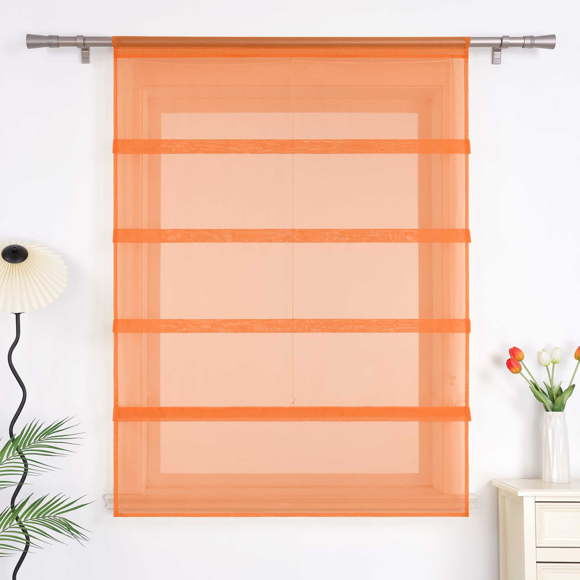 Raffrollo Voile Raffgardinen durch Tunnelzug Bändchenrollo Küche Gardinen Transparent Uni 1 Stück - Joyswahl