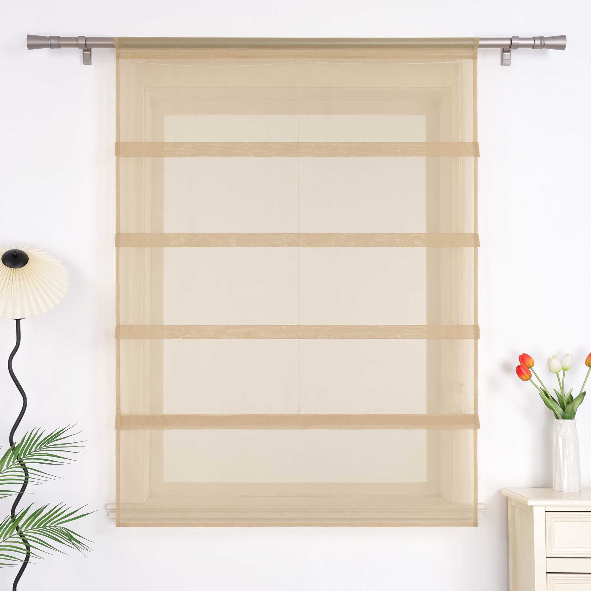 Raffrollo Voile Raffgardinen durch Tunnelzug Bändchenrollo Küche Gardinen Transparent Uni 1 Stück - Joyswahl