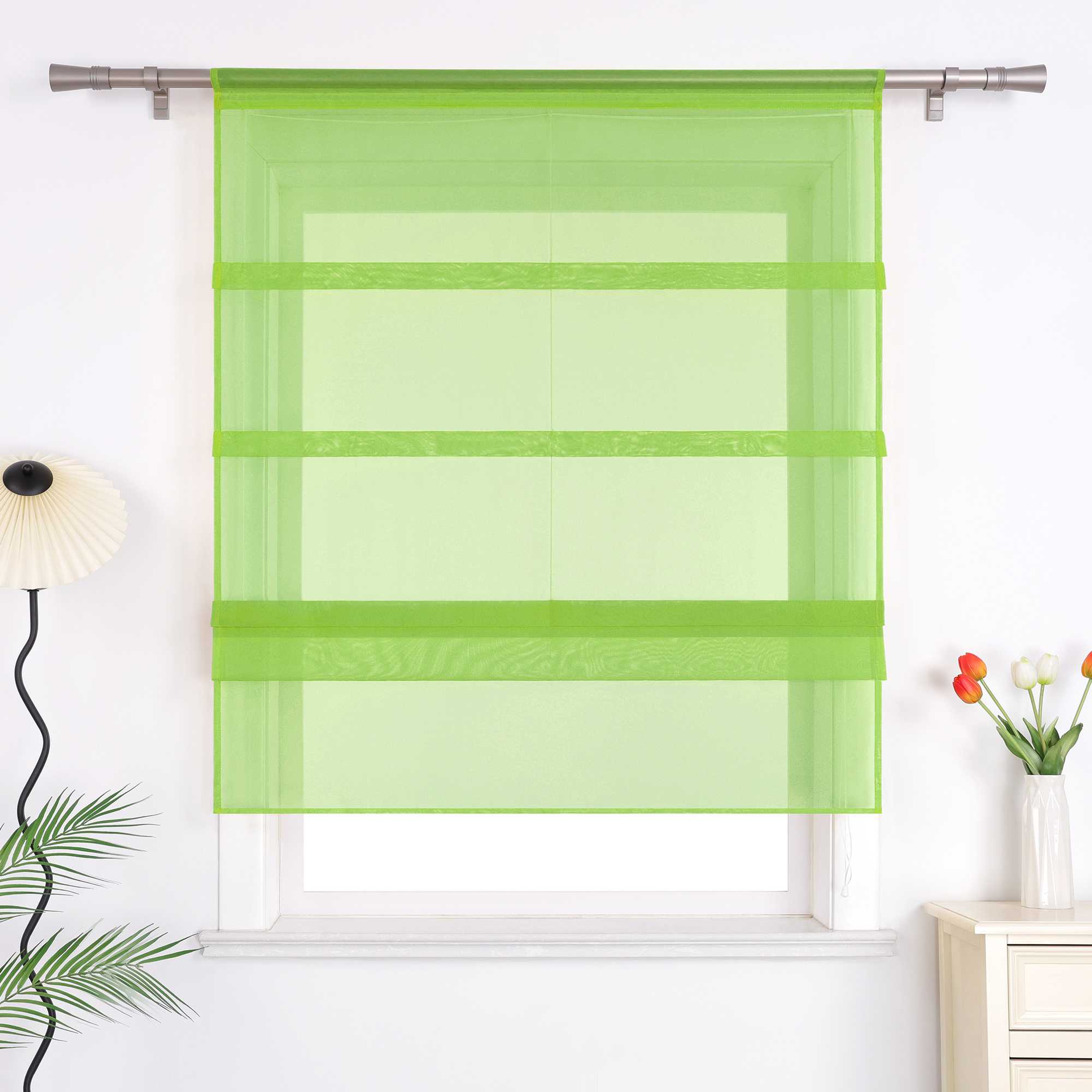 Raffrollo Voile Raffgardinen durch Tunnelzug Bändchenrollo Küche Gardinen Transparent Uni 1 Stück - Joyswahl