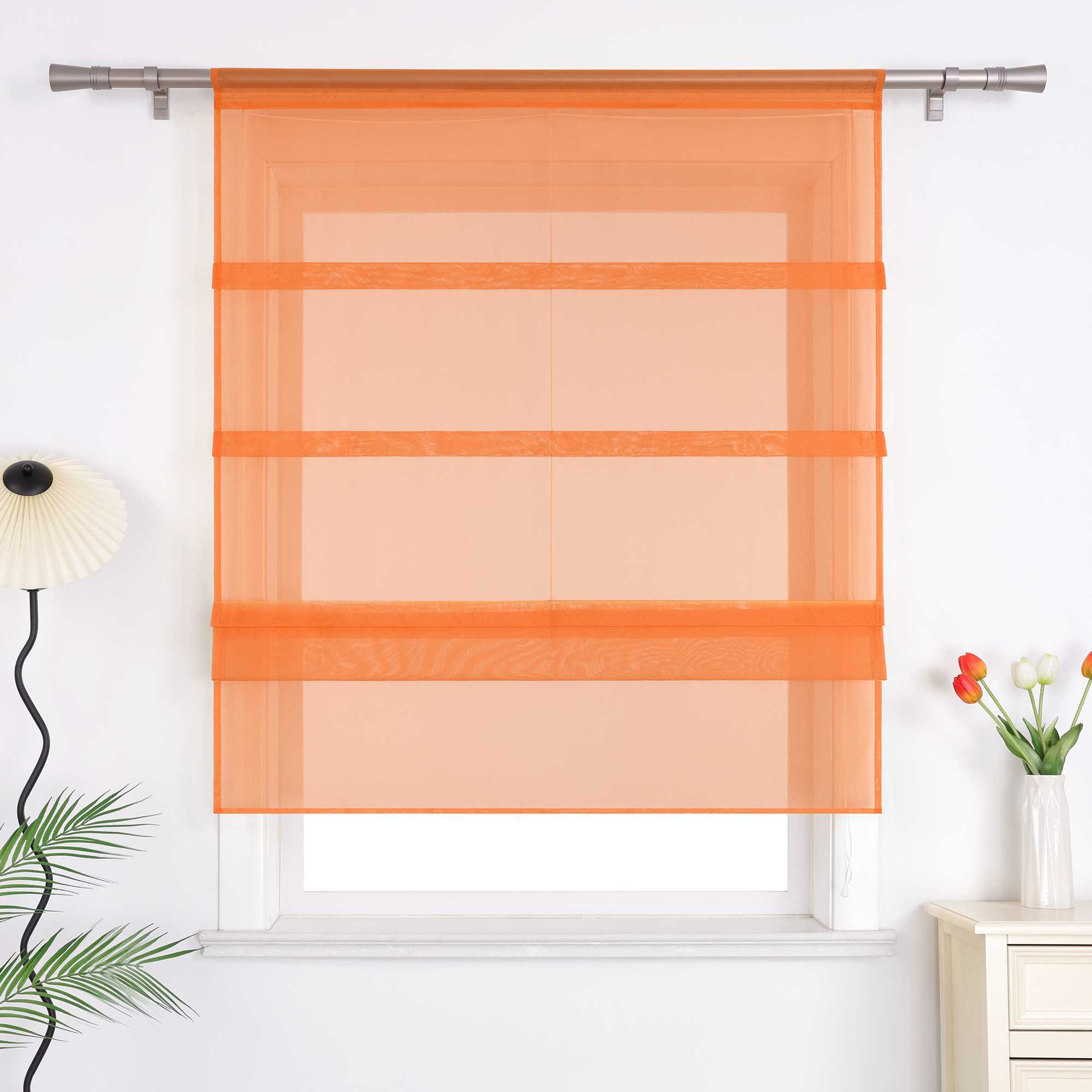 Raffrollo Voile Raffgardinen durch Tunnelzug Bändchenrollo Küche Gardinen Transparent Uni 1 Stück - Joyswahl