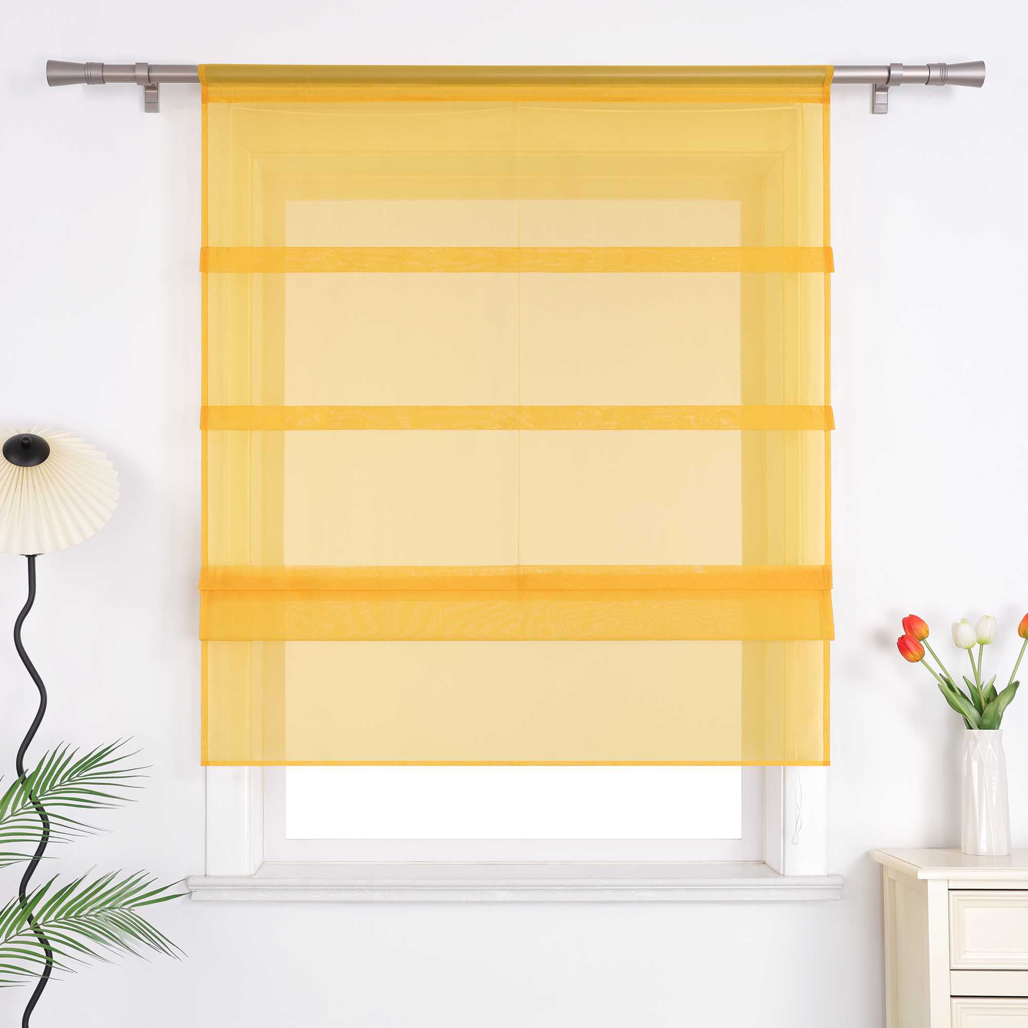 Raffrollo Voile Raffgardinen durch Tunnelzug Bändchenrollo Küche Gardinen Transparent Uni 1 Stück - Joyswahl