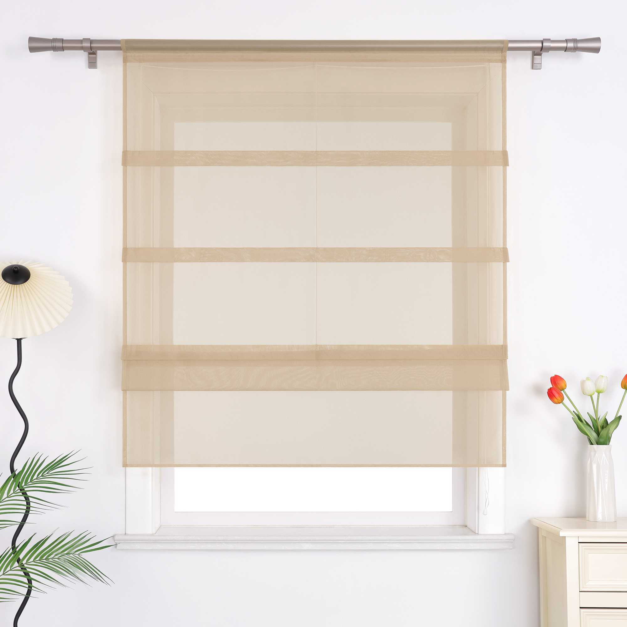 Raffrollo Voile Raffgardinen durch Tunnelzug Bändchenrollo Küche Gardinen Transparent Uni 1 Stück - Joyswahl