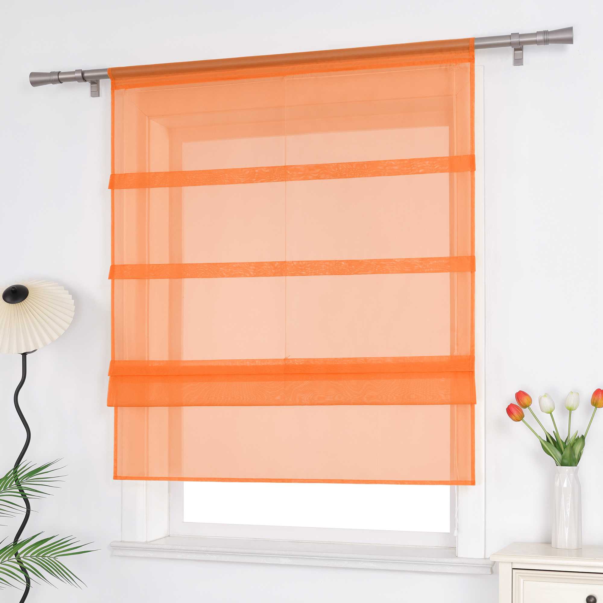Raffrollo Voile Raffgardinen durch Tunnelzug Bändchenrollo Küche Gardinen Transparent Uni 1 Stück - Joyswahl