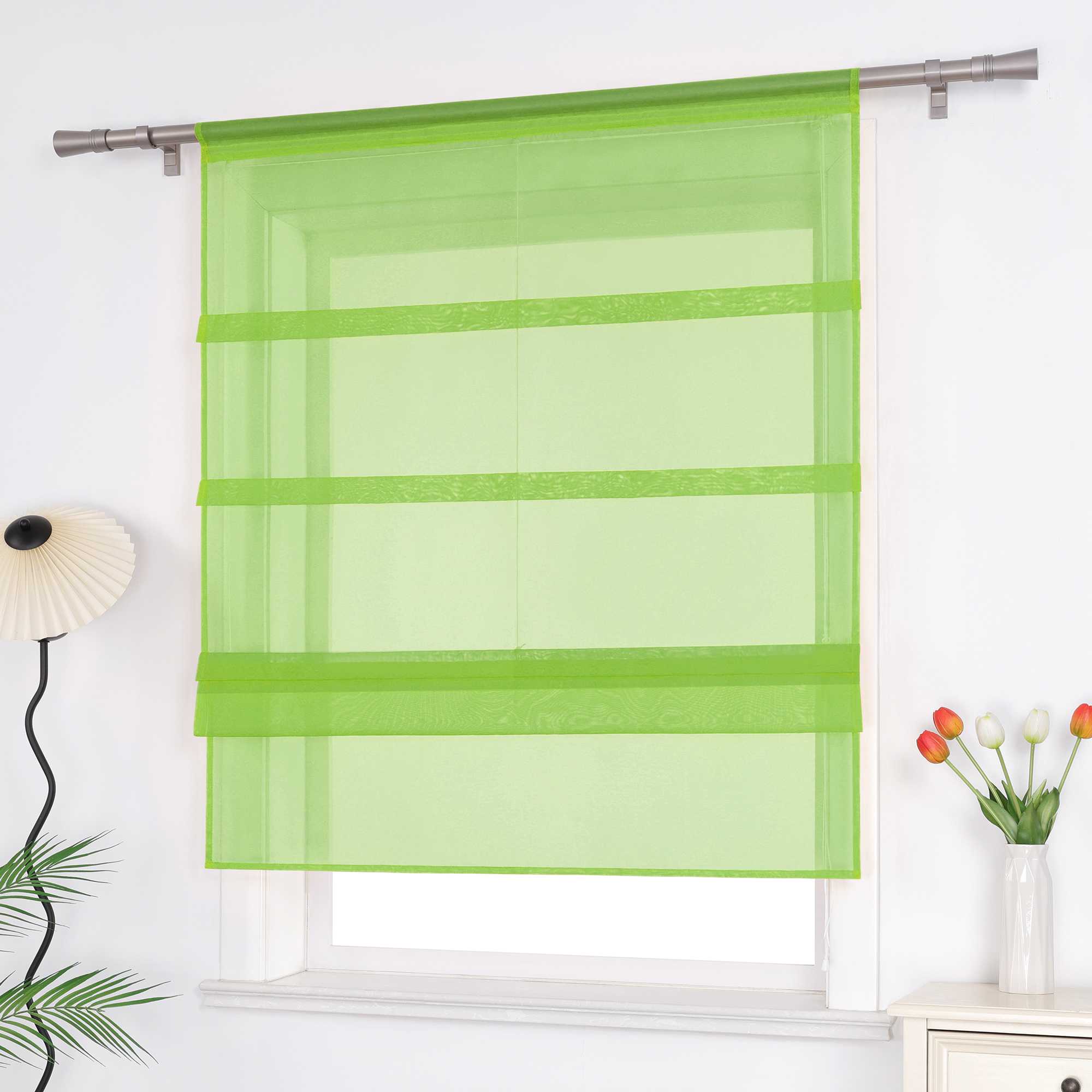 Raffrollo Voile Raffgardinen durch Tunnelzug Bändchenrollo Küche Gardinen Transparent Uni 1 Stück - Joyswahl