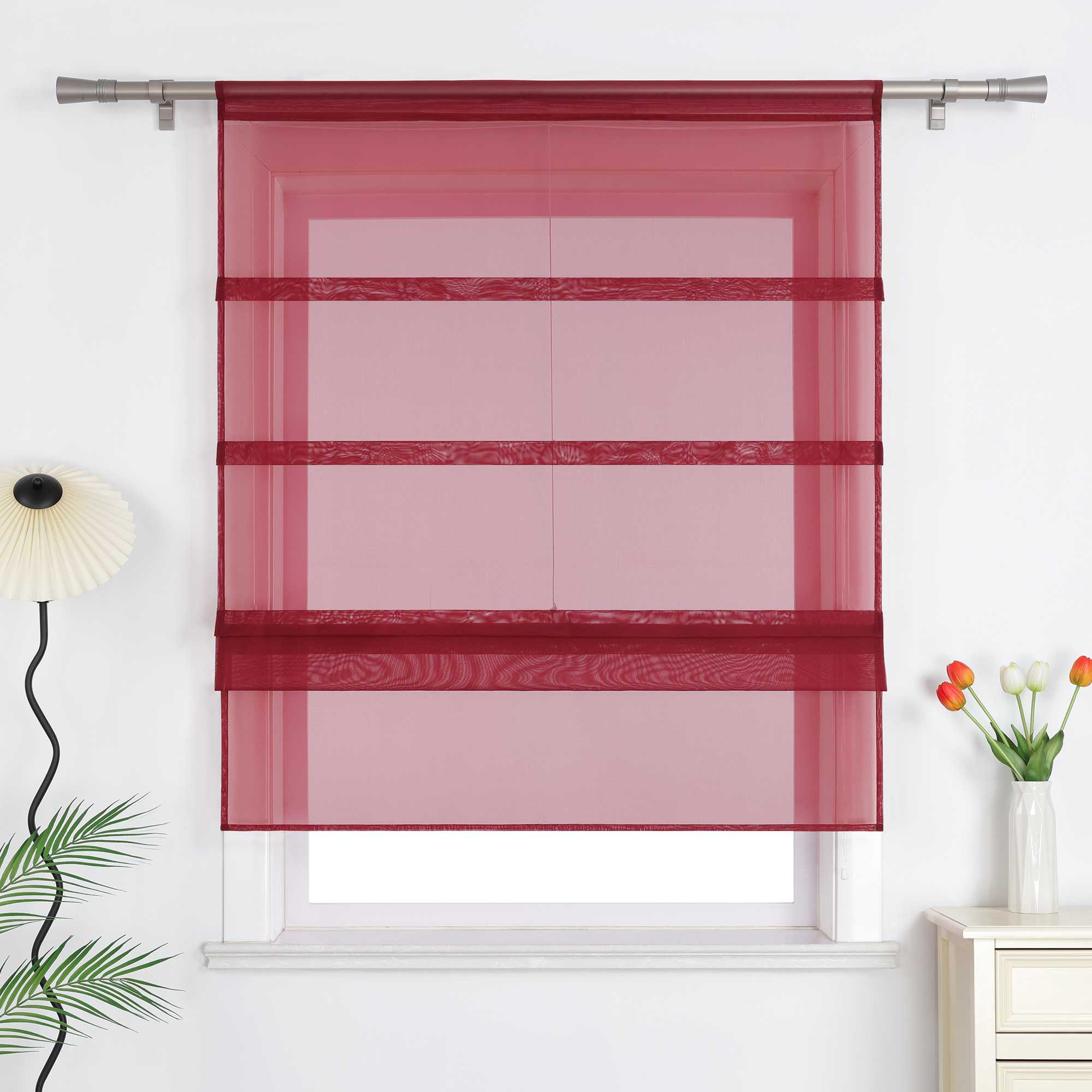 Raffrollo Voile Raffgardinen durch Tunnelzug Bändchenrollo Küche Gardinen Transparent Uni 1 Stück - Joyswahl