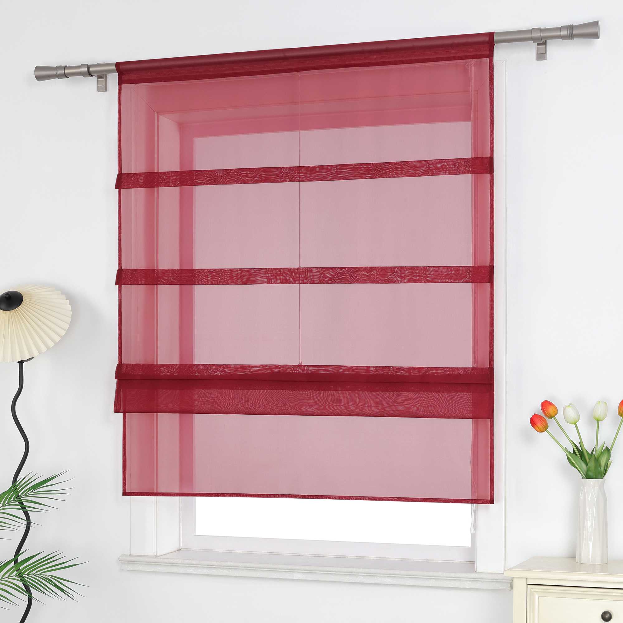 Raffrollo Voile Raffgardinen durch Tunnelzug Bändchenrollo Küche Gardinen Transparent Uni 1 Stück - Joyswahl