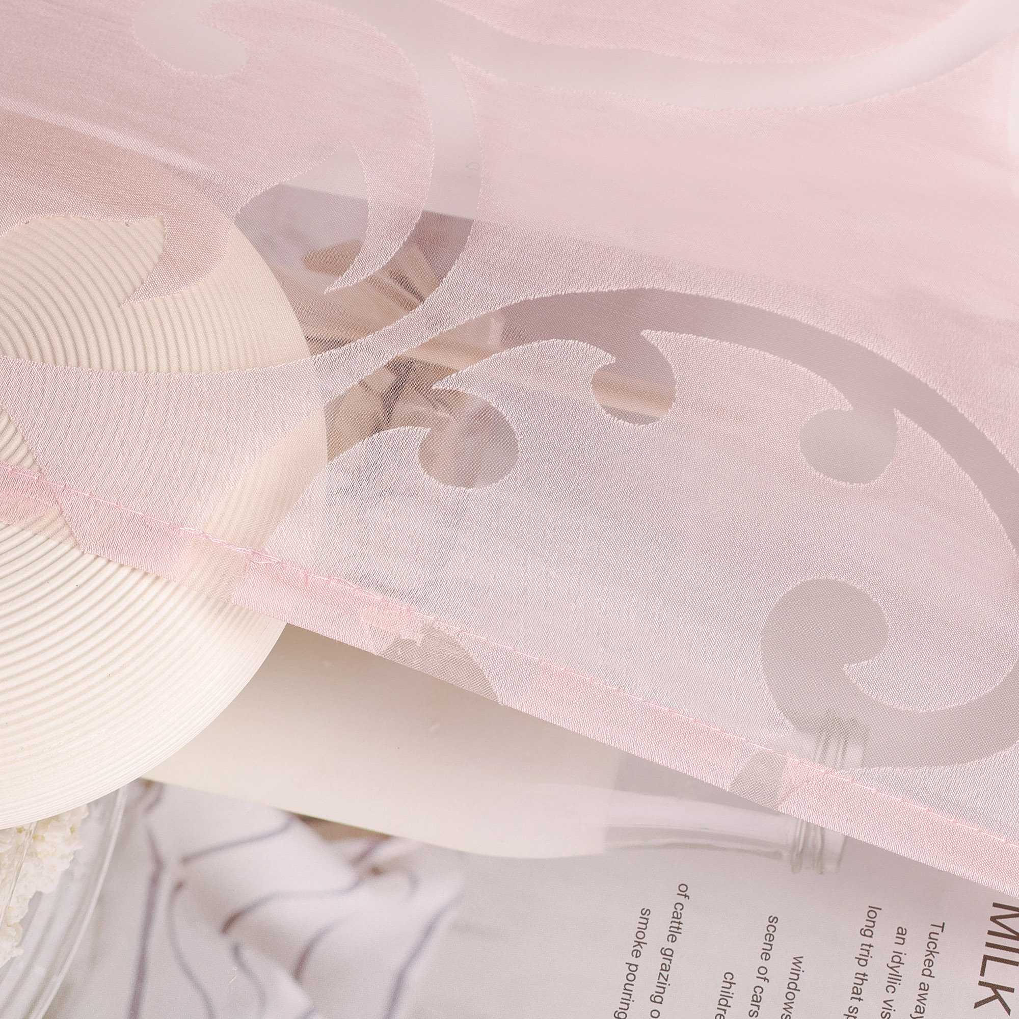 Transparentes Schiebevorhang Set Rosa mit Rankenmuster - Joyswahl