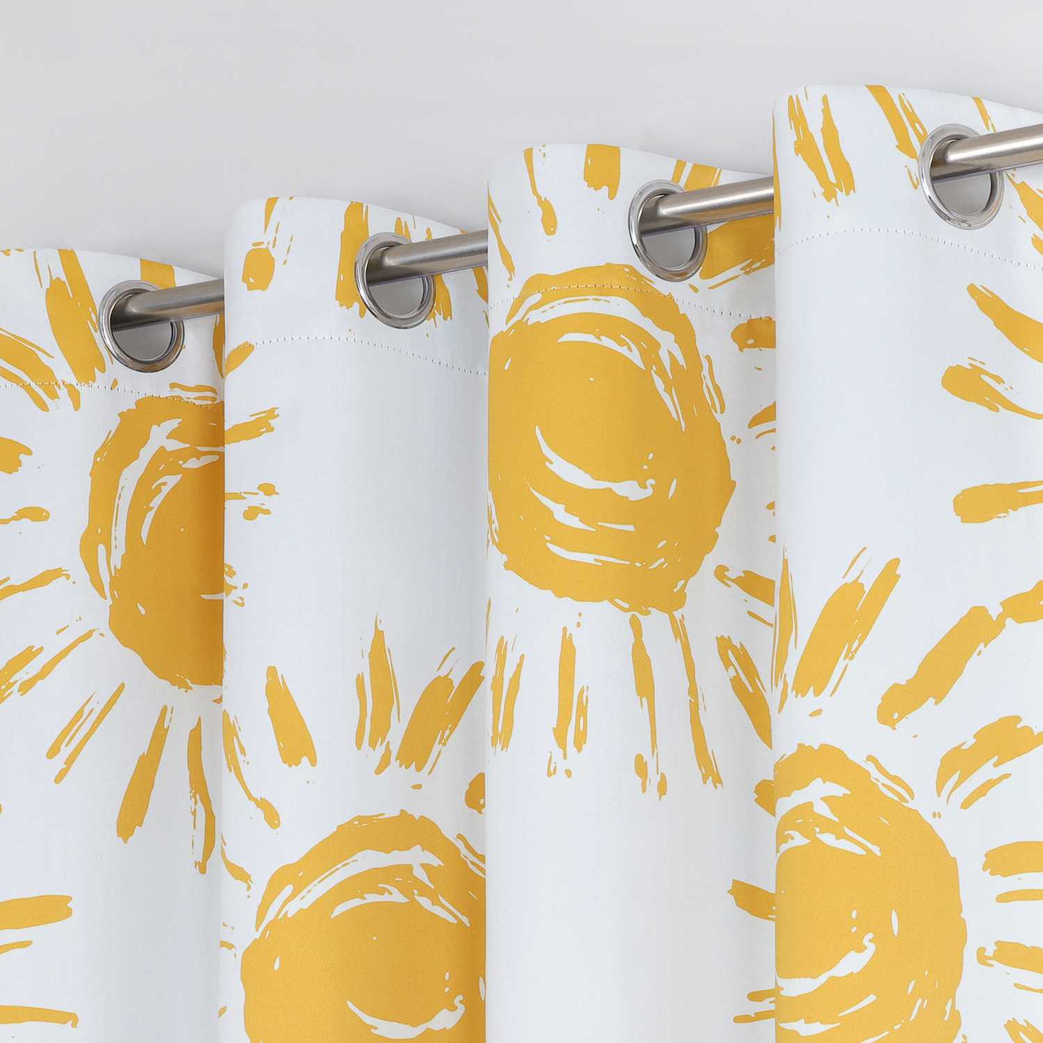 Verdunkelungsvorhänge Ösenschal Blickdichte Gardinen Thermovorhang Vorhang mit Sonnenmotiven für Schlafzimmer Wohnzimmer Gelb 1 Stück - Joyswahl