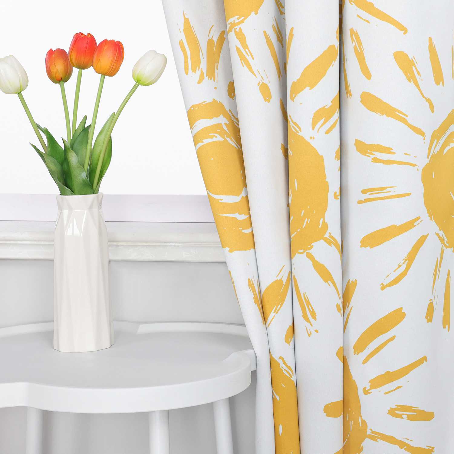 Verdunkelungsvorhänge Ösenschal Blickdichte Gardinen Thermovorhang Vorhang mit Sonnenmotiven für Schlafzimmer Wohnzimmer Gelb 1 Stück - Joyswahl