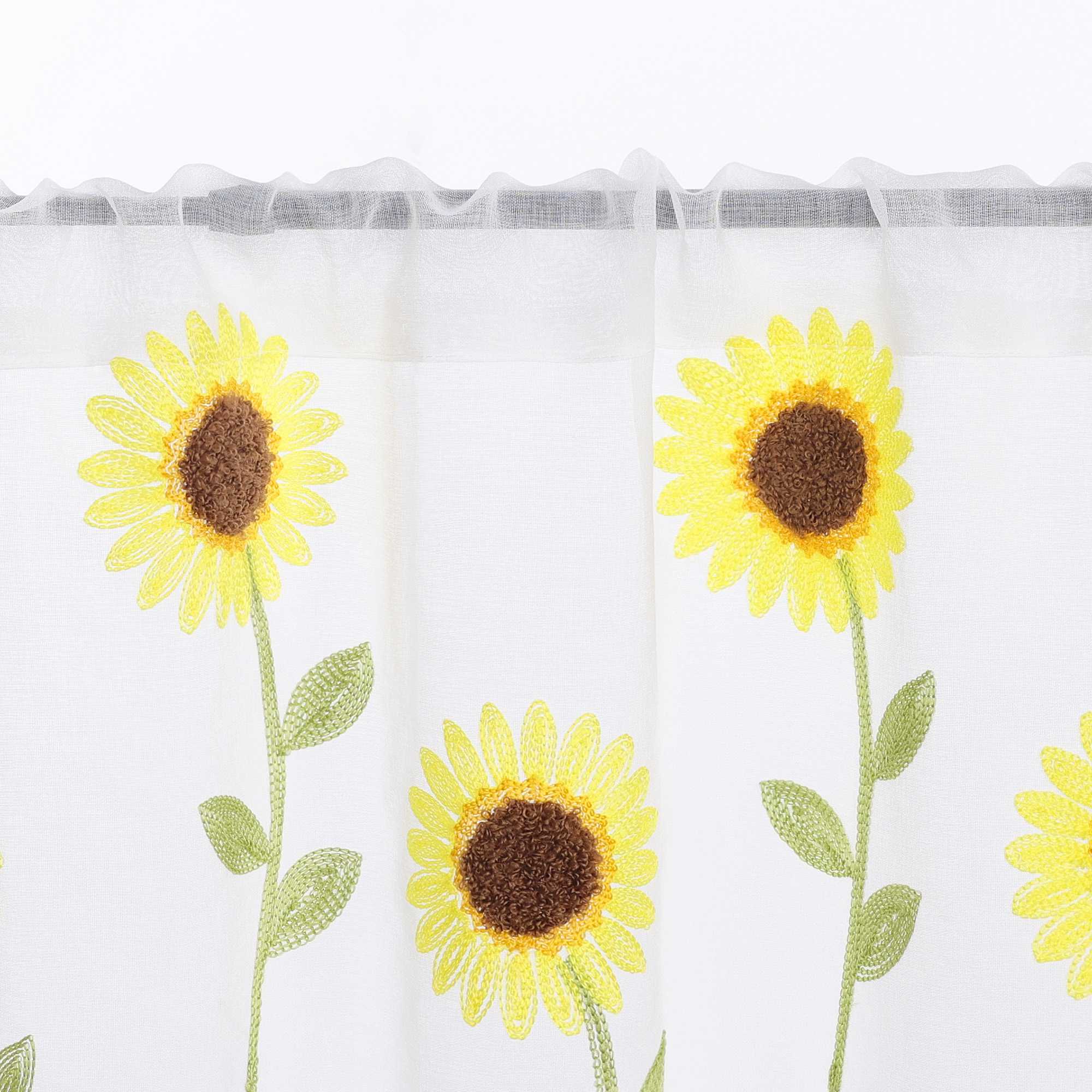 Scheibengardinen Bistrogardinen durch Tunnelzug Voile Küche Kinderzimmer mit Sonnenblume Stickerei Halbtransparent - Joyswahl