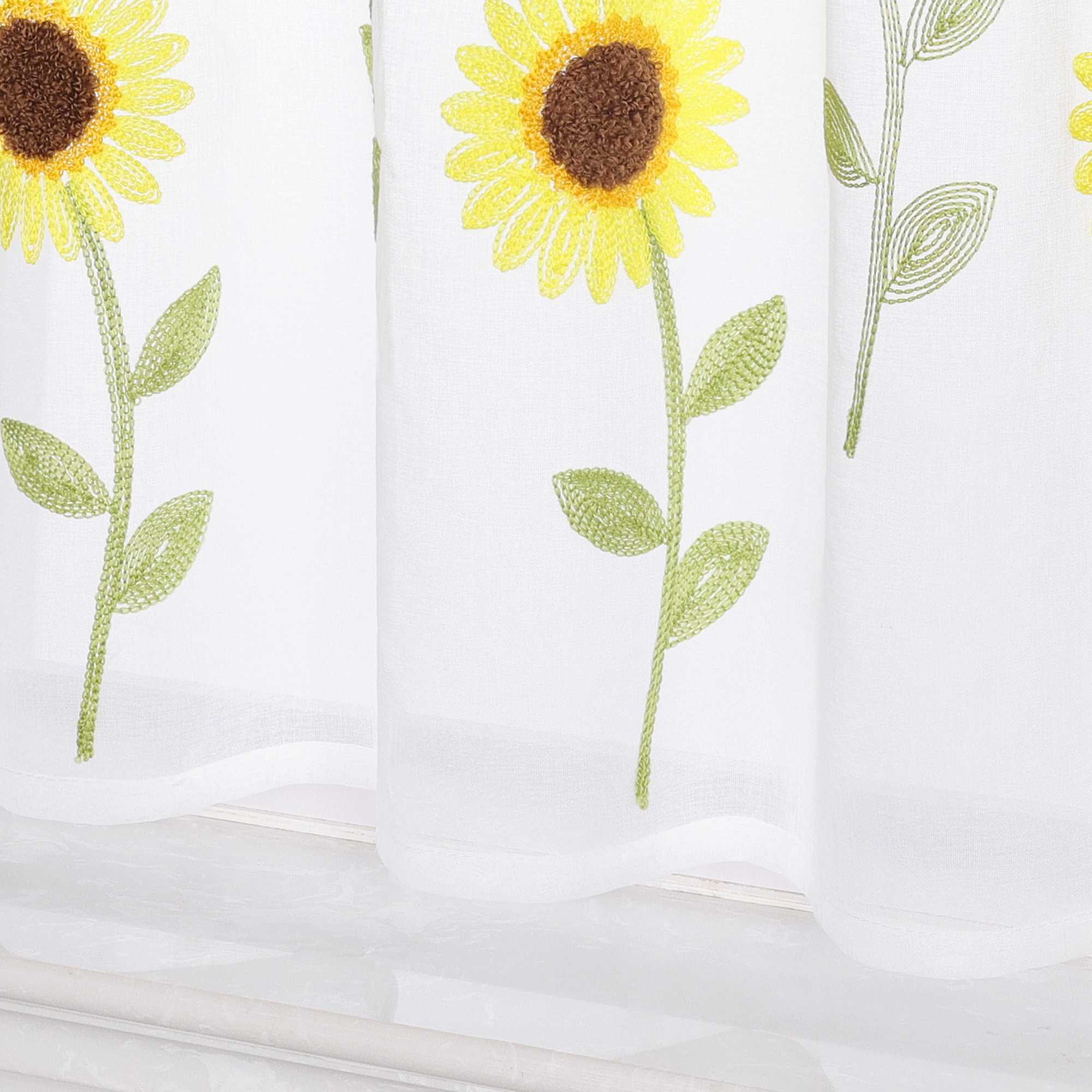 Scheibengardinen Bistrogardinen durch Tunnelzug Voile Küche Kinderzimmer mit Sonnenblume Stickerei Halbtransparent - Joyswahl