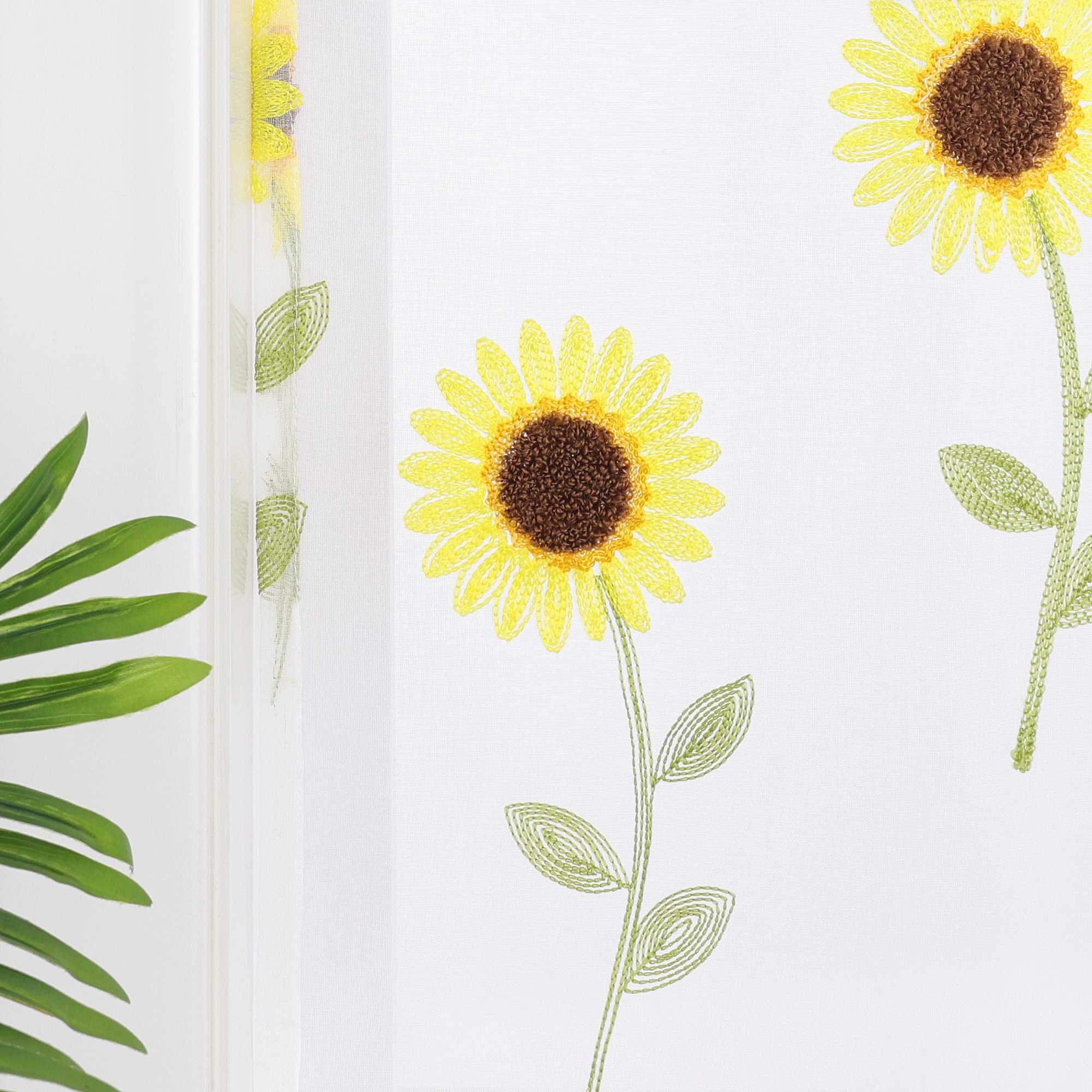 Scheibengardinen Bistrogardinen durch Tunnelzug Voile Küche Kinderzimmer mit Sonnenblume Stickerei Halbtransparent - Joyswahl