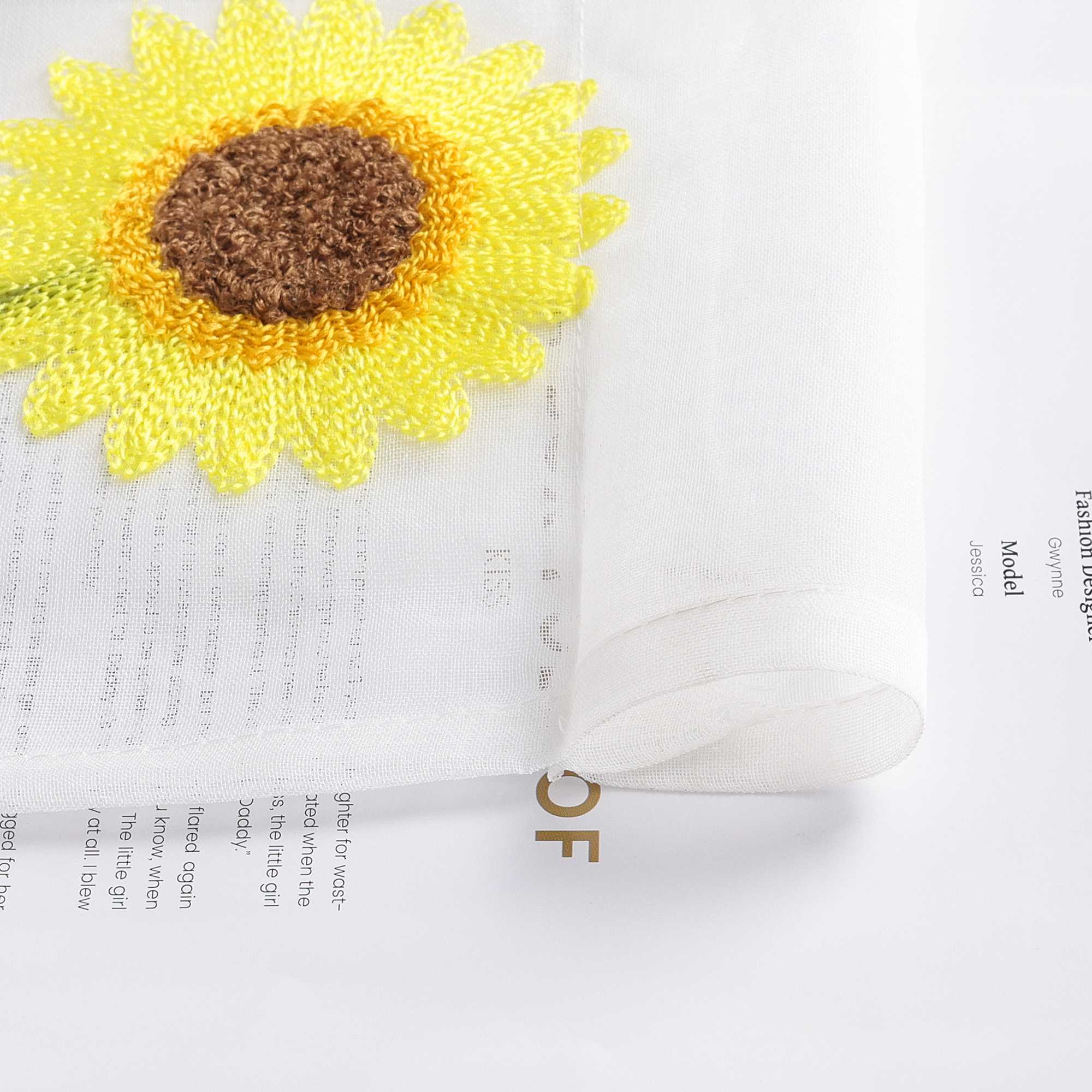 Scheibengardinen Bistrogardinen durch Tunnelzug Voile Küche Kinderzimmer mit Sonnenblume Stickerei Halbtransparent - Joyswahl